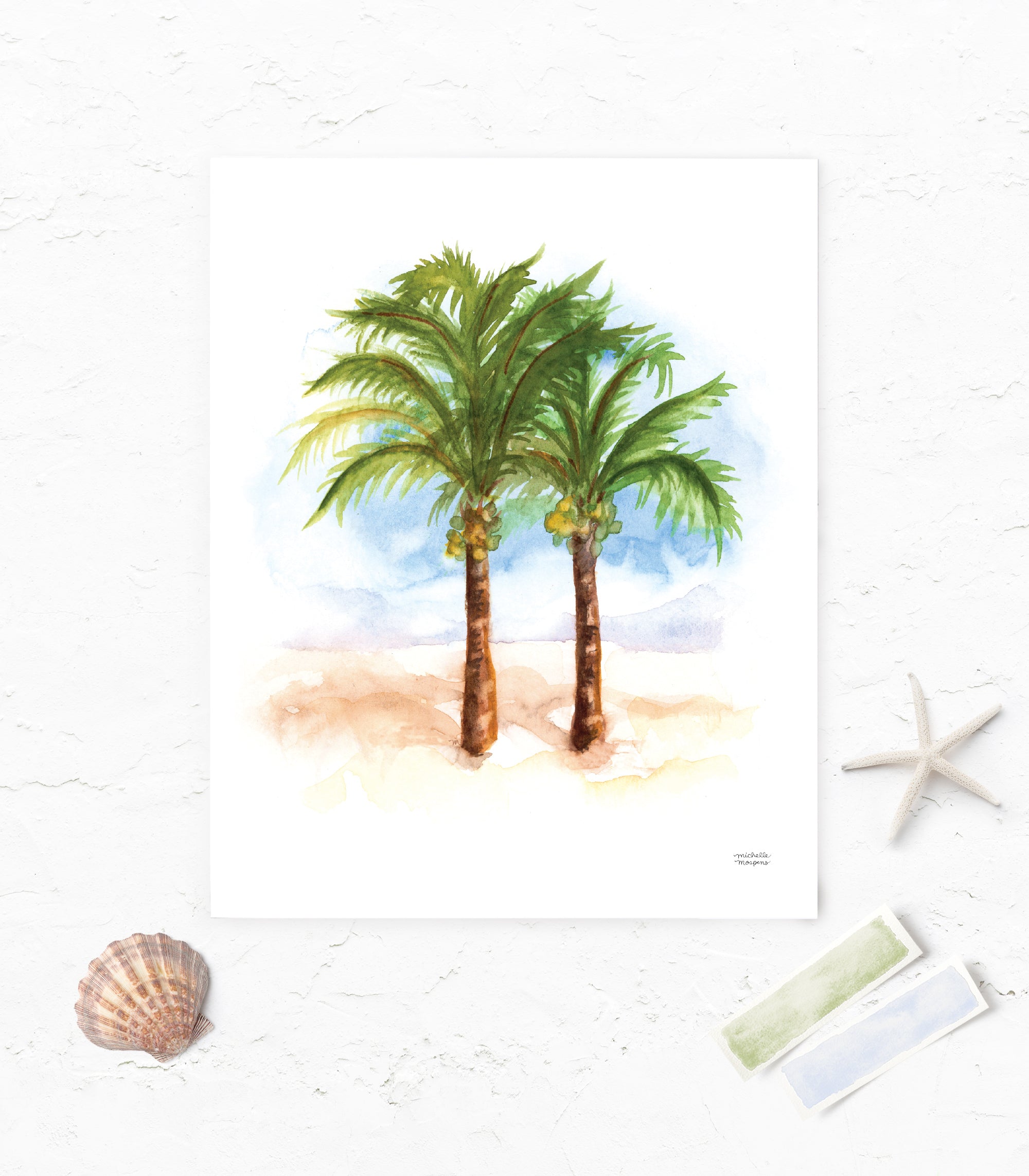 Watercolor Coconut Palm Trees Wall Art Print