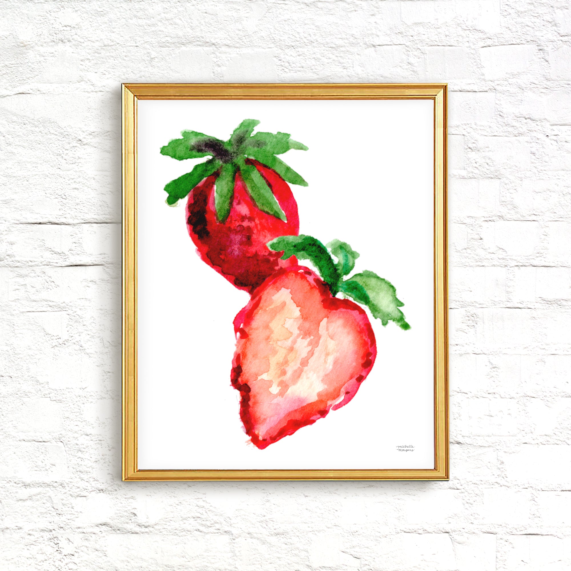 Watercolor Stawberries Wall Art Print Unframed