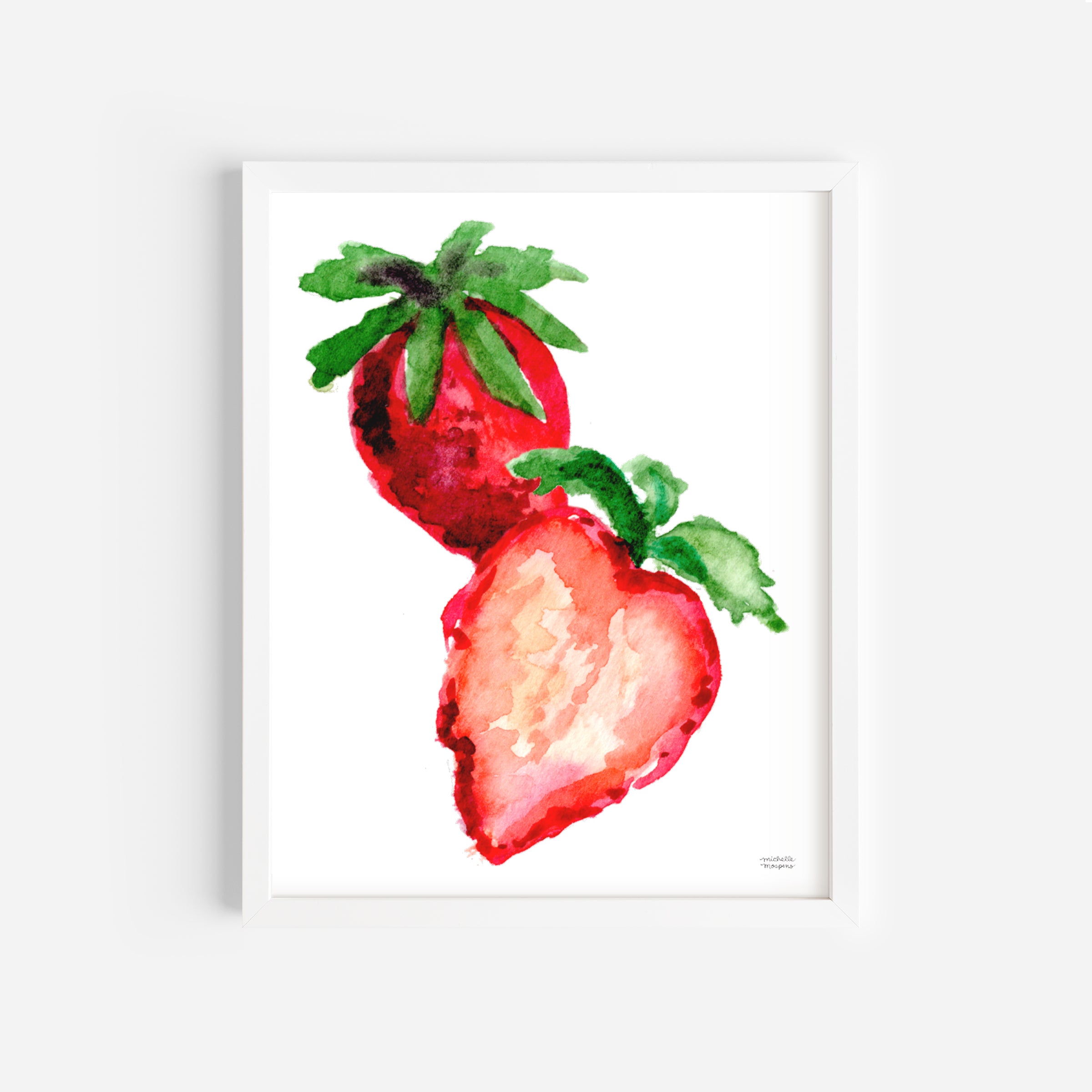 Watercolor Stawberries Wall Art Print Unframed