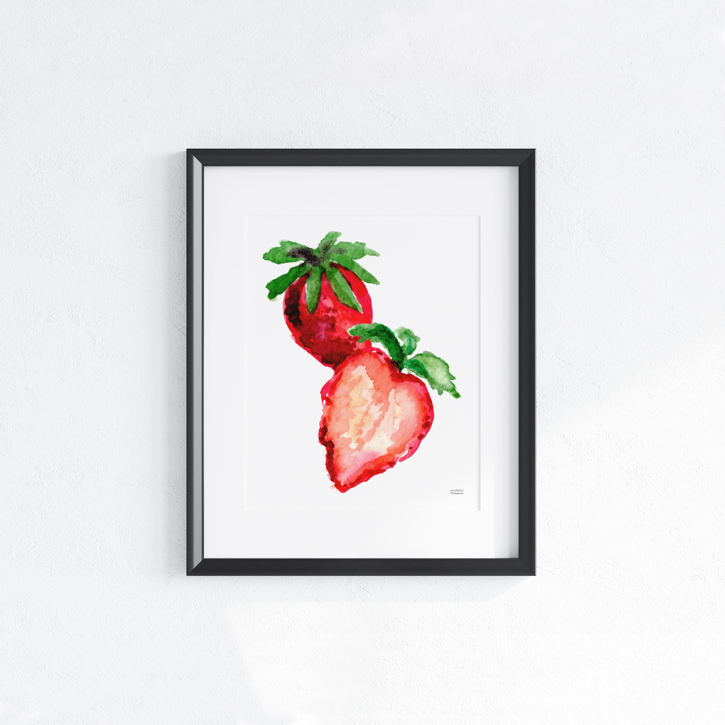 Watercolor Stawberries Wall Art Print Unframed