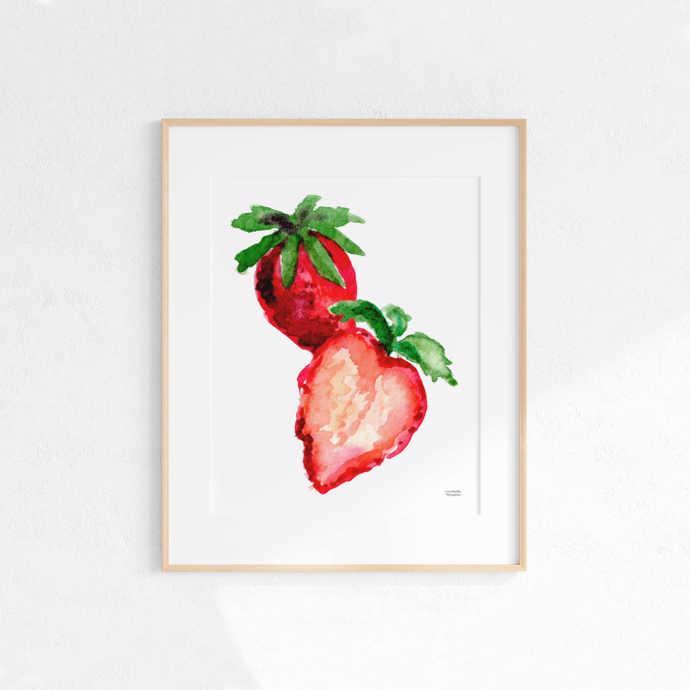 Watercolor Stawberries Wall Art Print Unframed