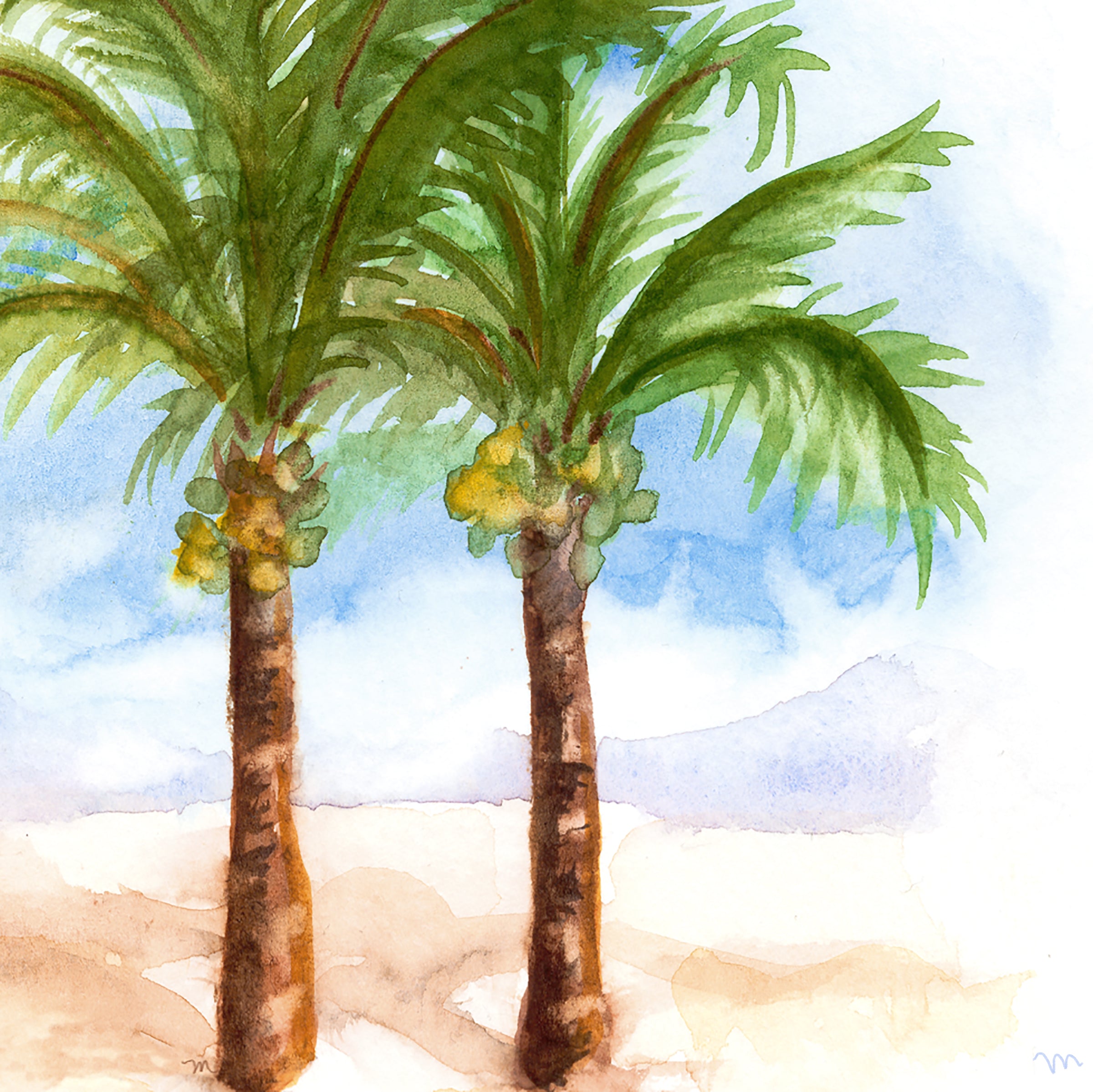 Watercolor Coconut Palm Trees Wall Art Print