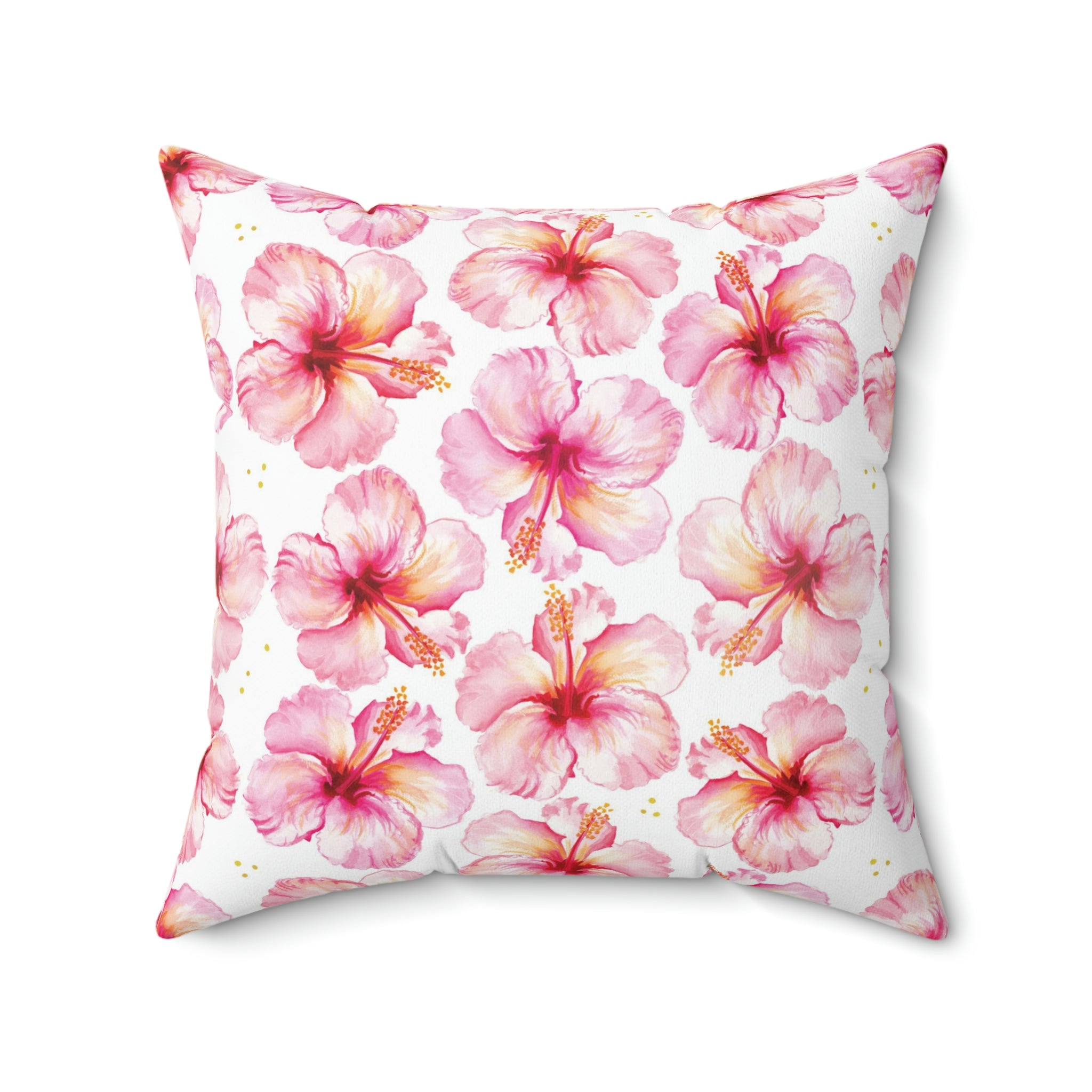 Watercolor Hibiscus Flower Square Pillow with Coastal Aesthetic