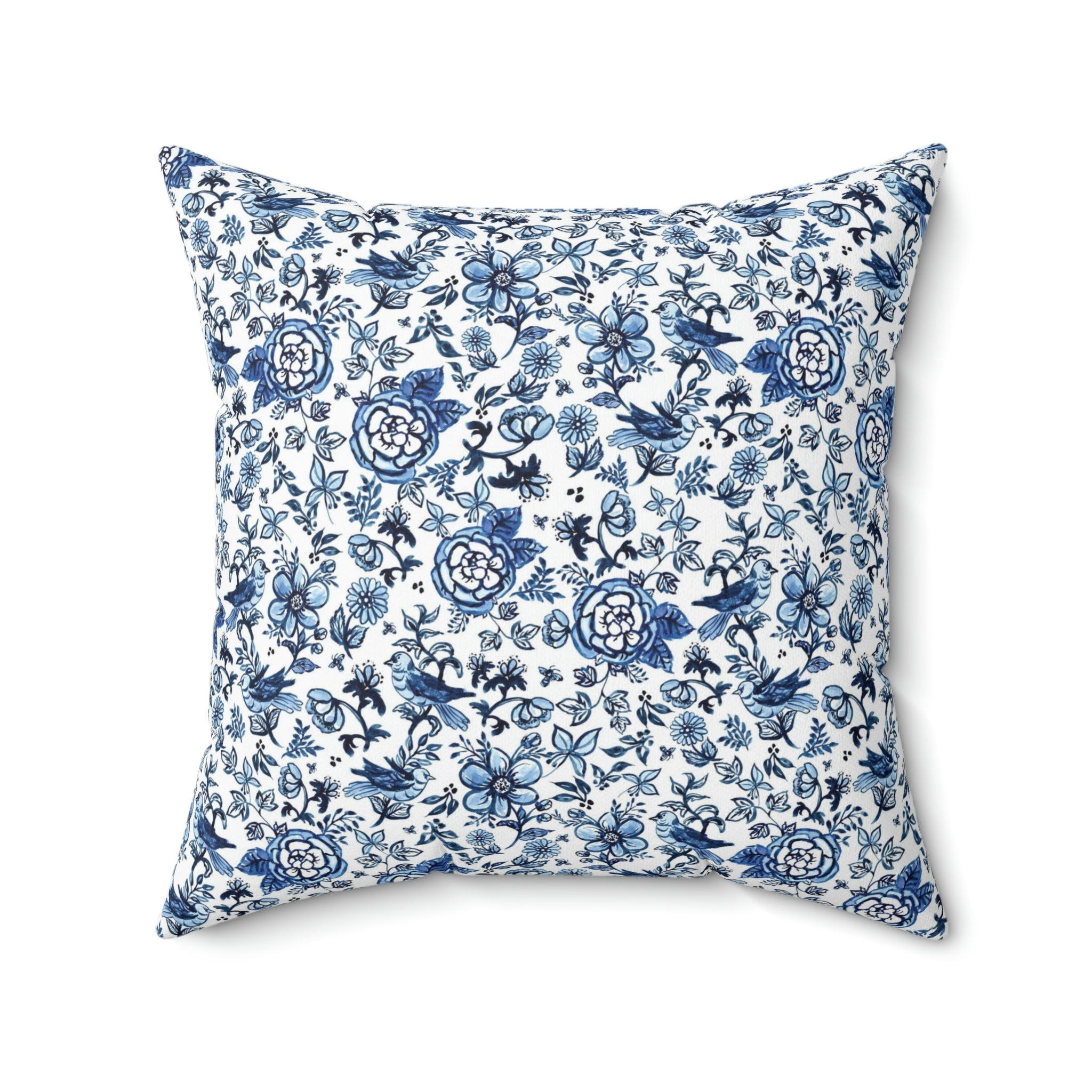 Painterly Blue Chinoiserie Decorative Pillow Cover