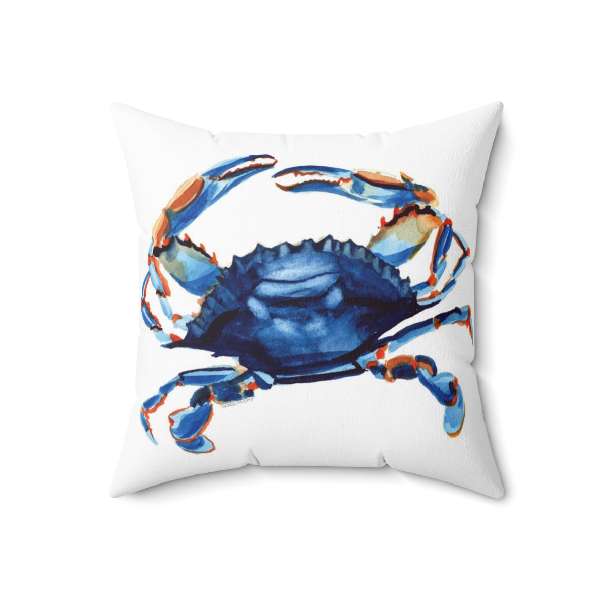 Watercolor Nautical Blue Crab Coastal Square Pillow