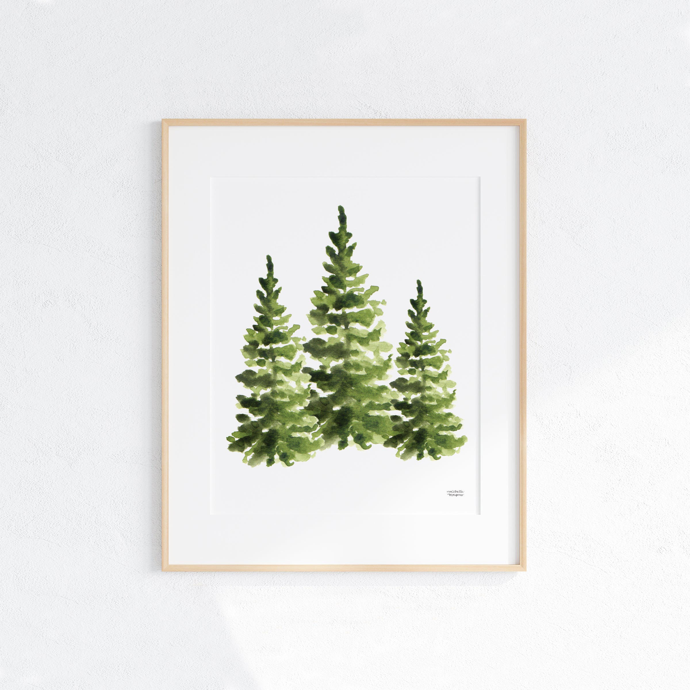 Watercolor Evergreen Pine Trees Wall Art Print