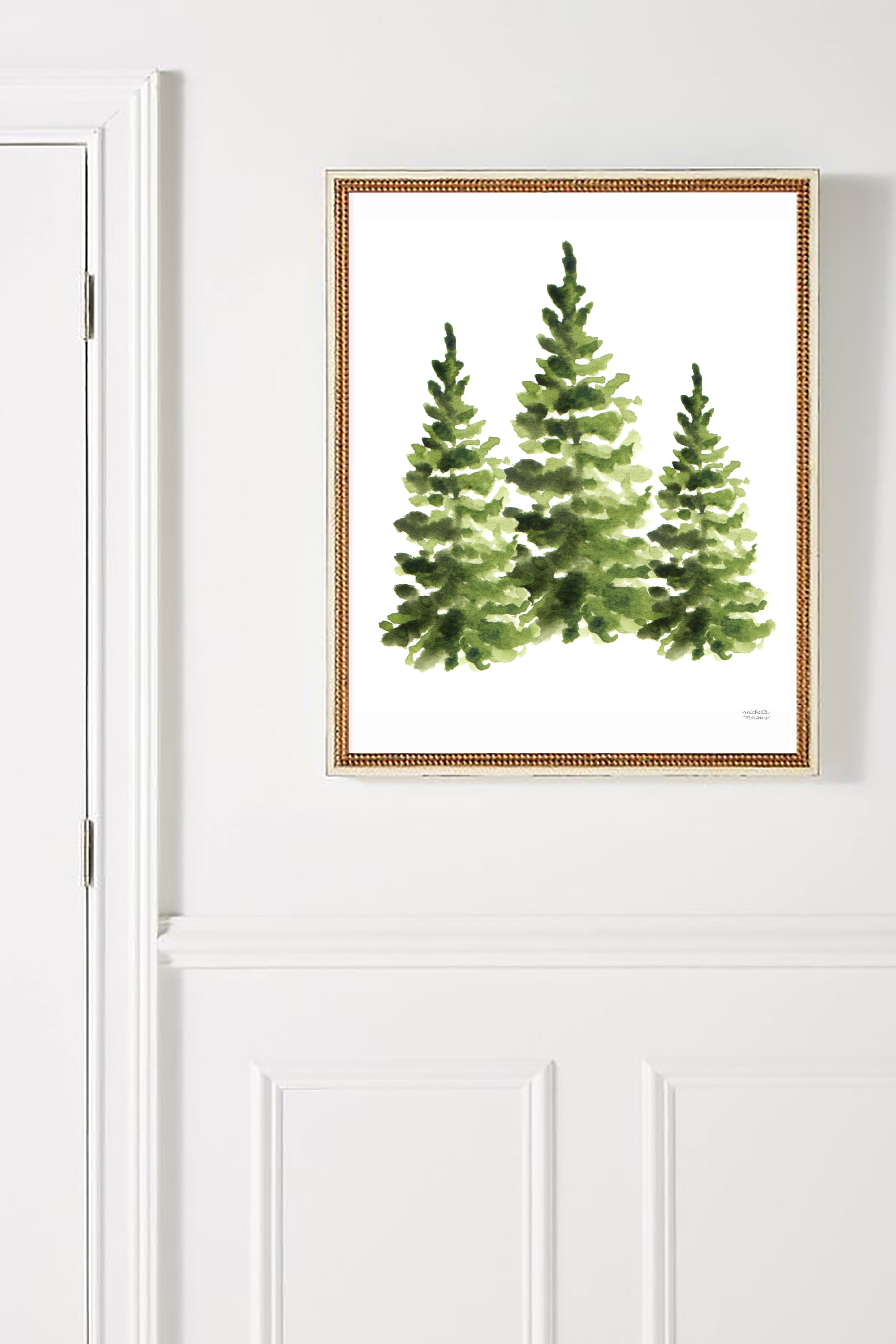 Watercolor Evergreen Pine Trees Wall Art Print