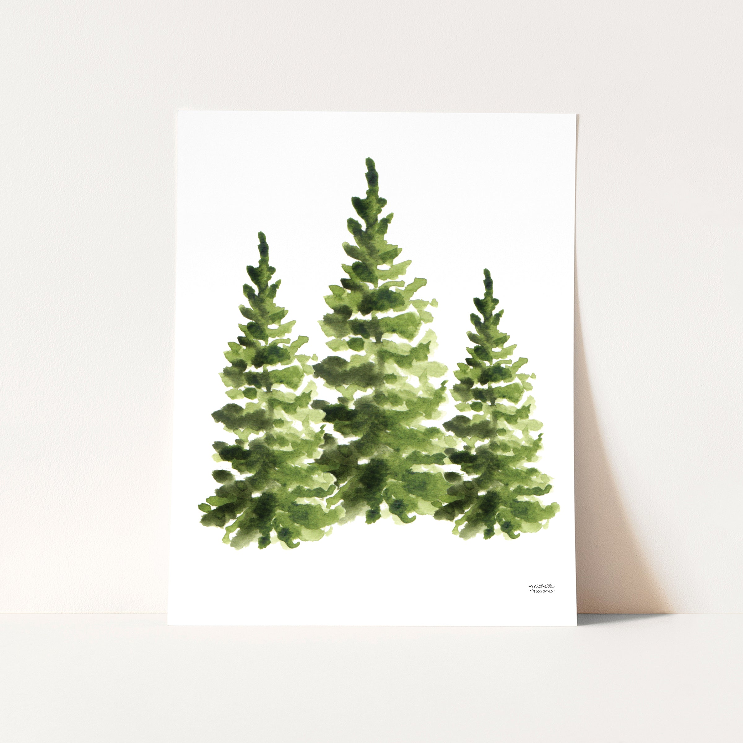 Watercolor Evergreen Pine Trees Wall Art Print