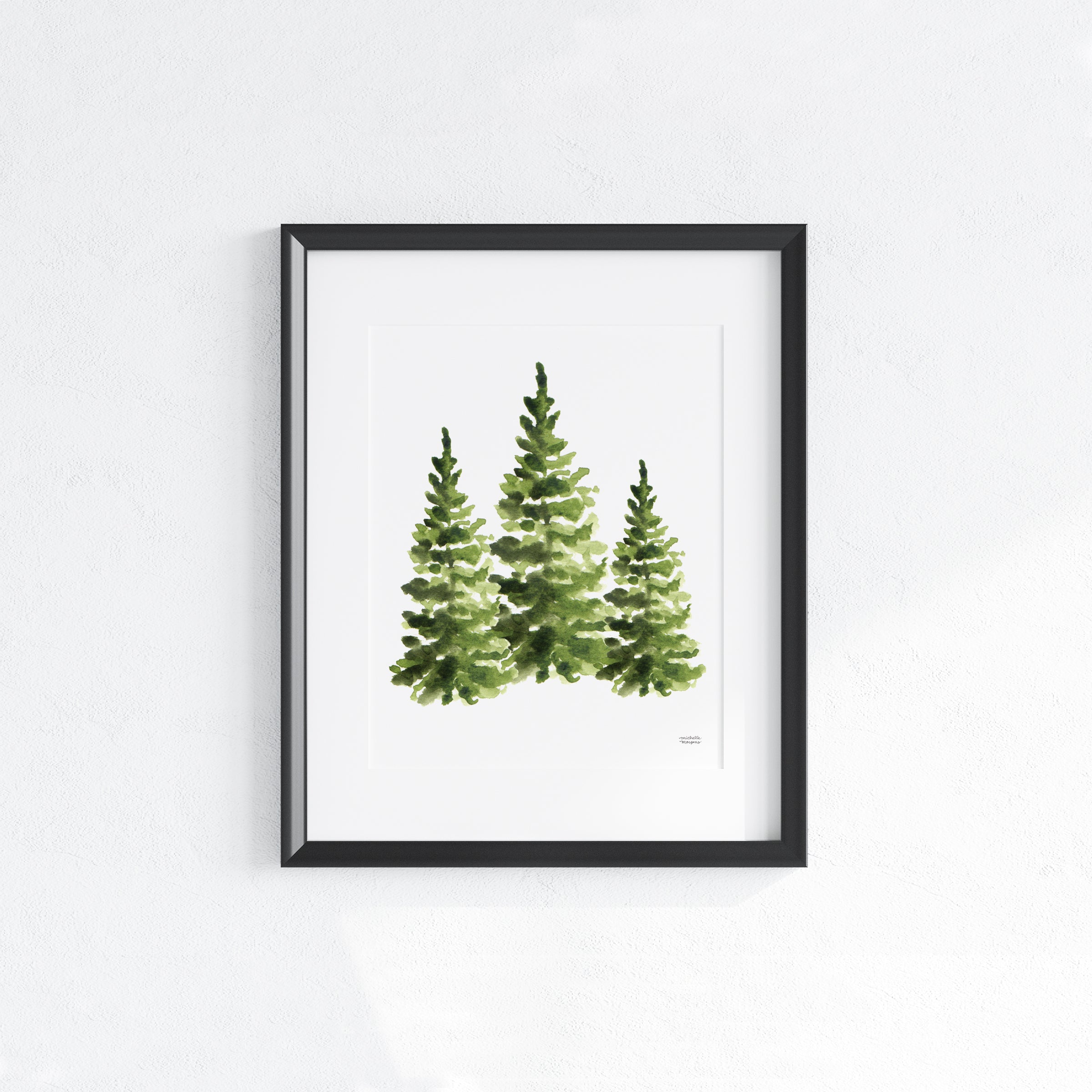 Watercolor Evergreen Pine Trees Wall Art Print