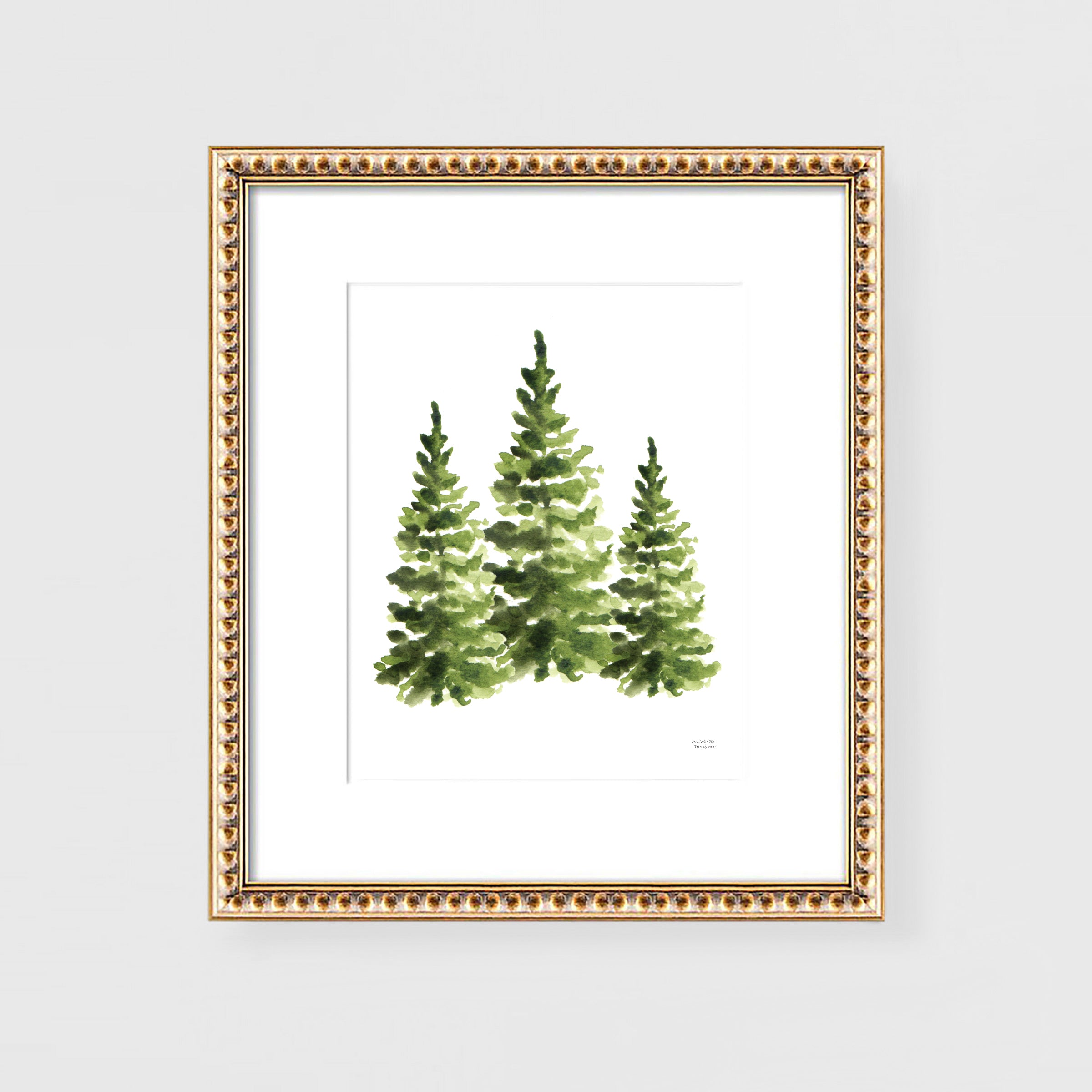 Watercolor Evergreen Pine Trees Wall Art Print