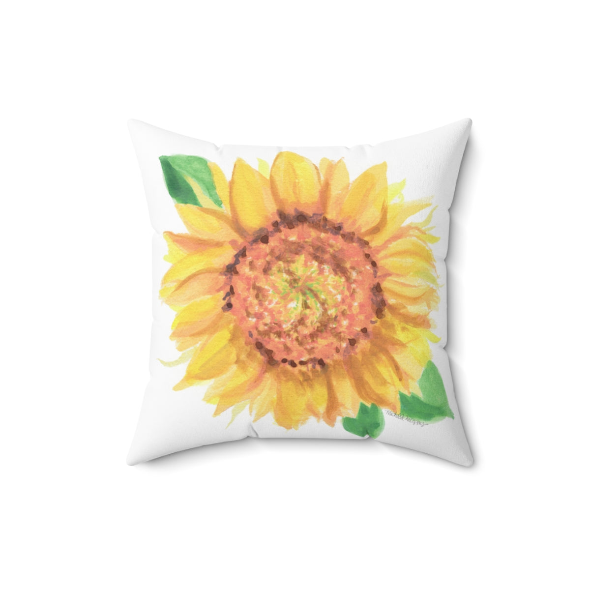 Watercolor Sunflower Bloom Square Pillow by Artist Michelle Mospens