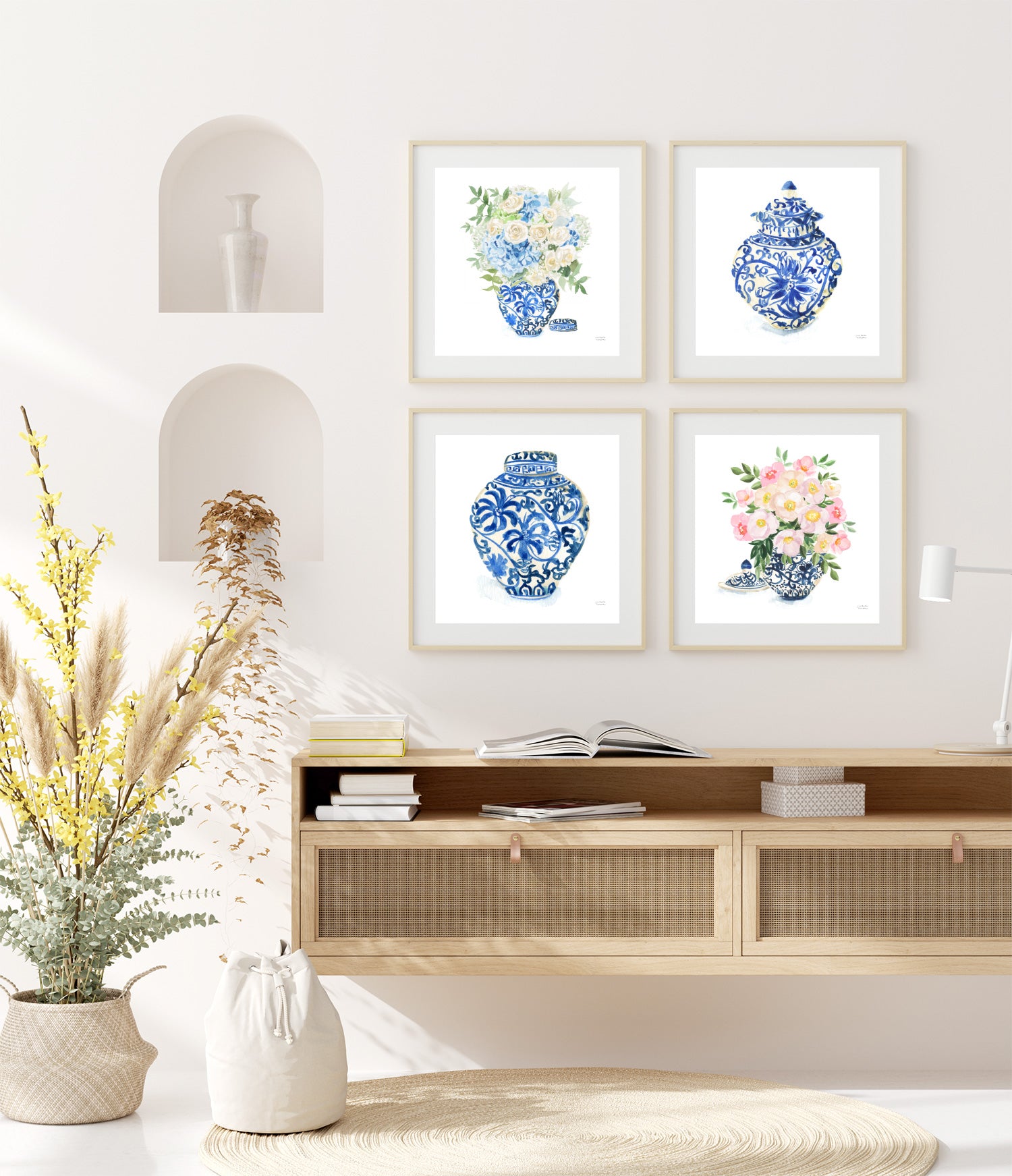 Ginger Jars Quad Watercolor Wall Art Prints