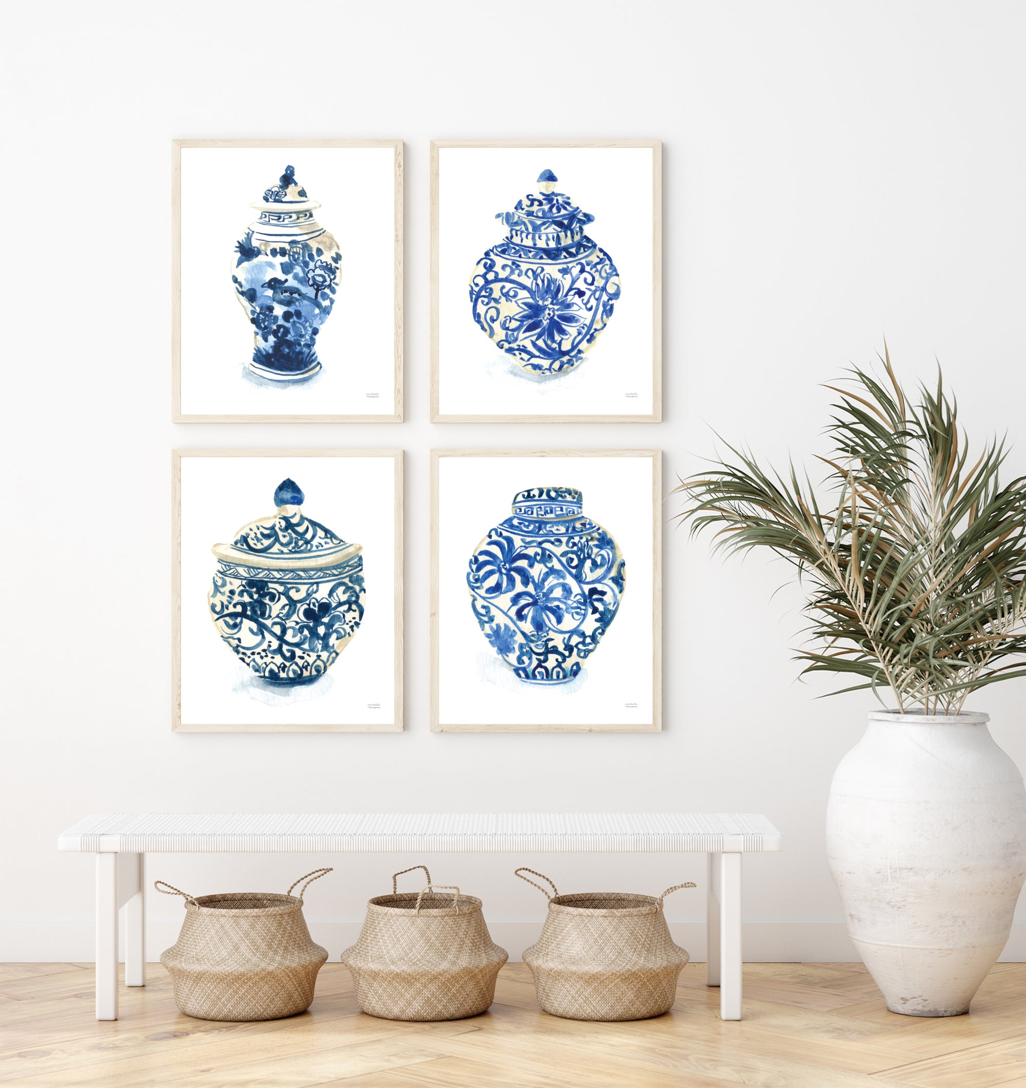 Ginger Jars Watercolor Wall Art Prints Set of 4