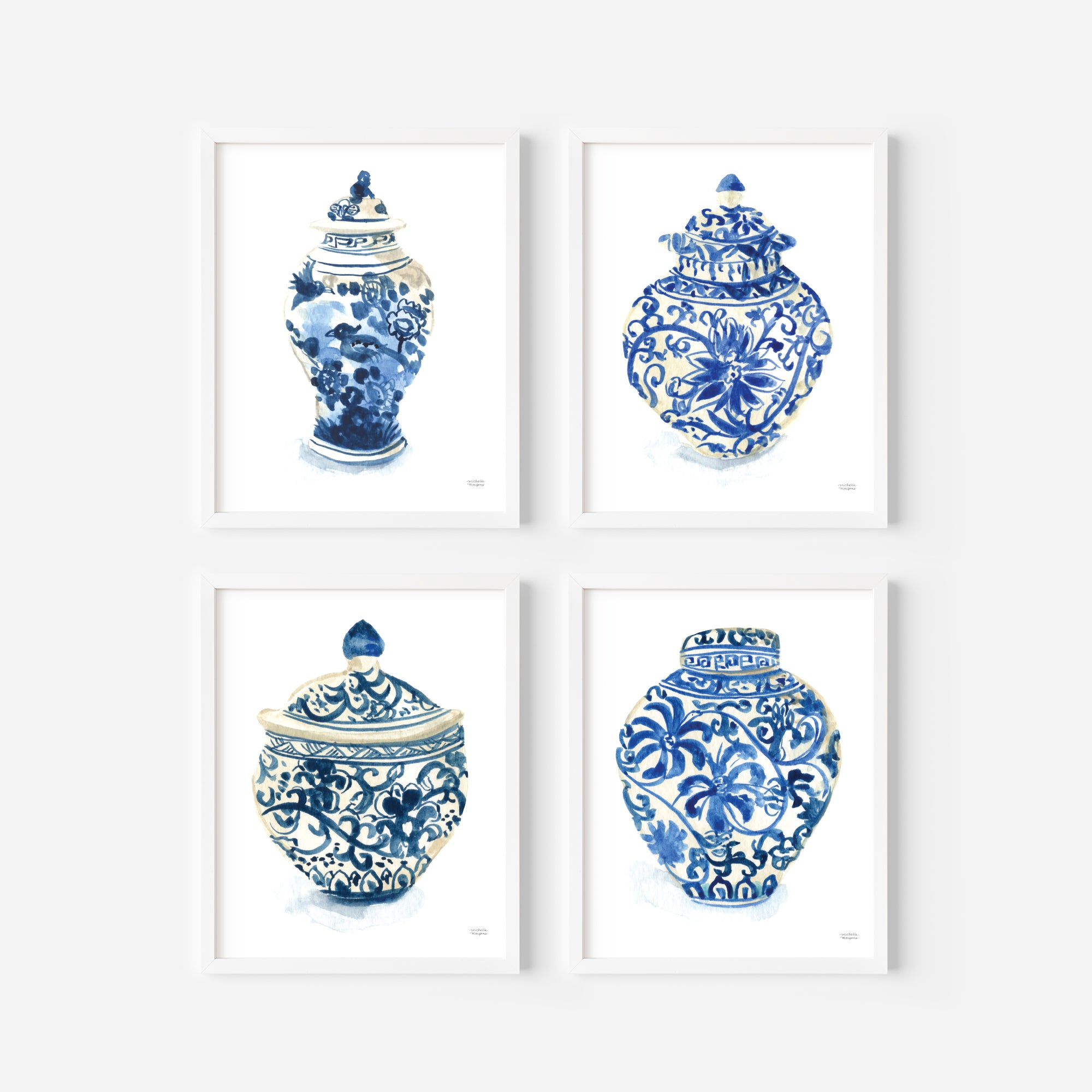 Ginger Jars Watercolor Wall Art Prints Set of 4