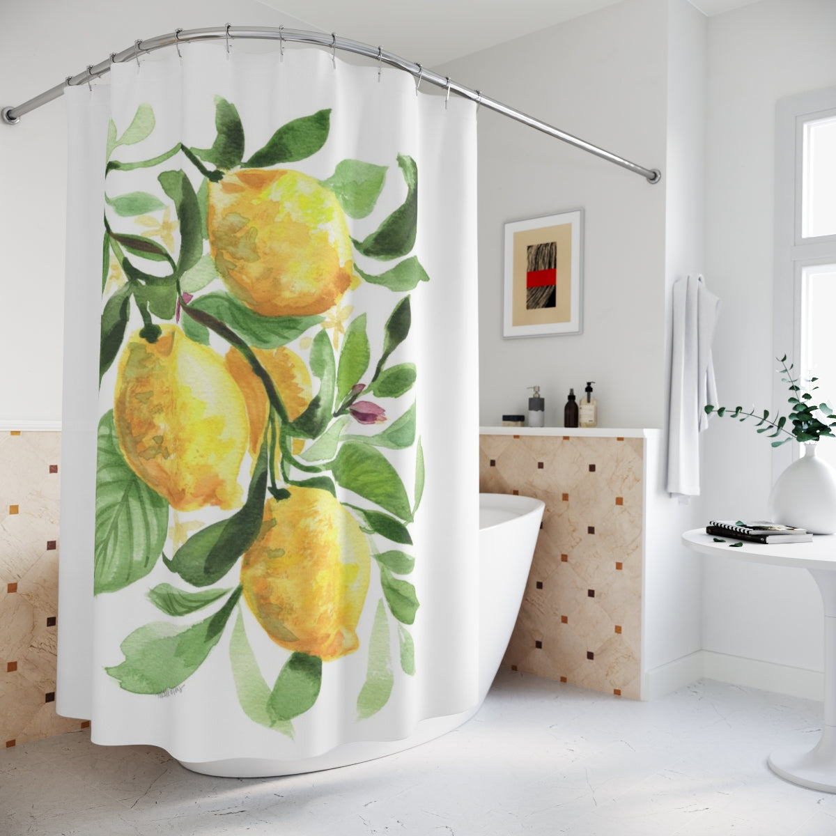 Watercolor Lemons Polyester Shower Curtain