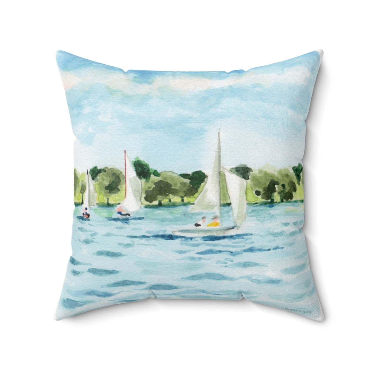 Watercolor Sailing Square Pillow by Artist Michelle Mospens