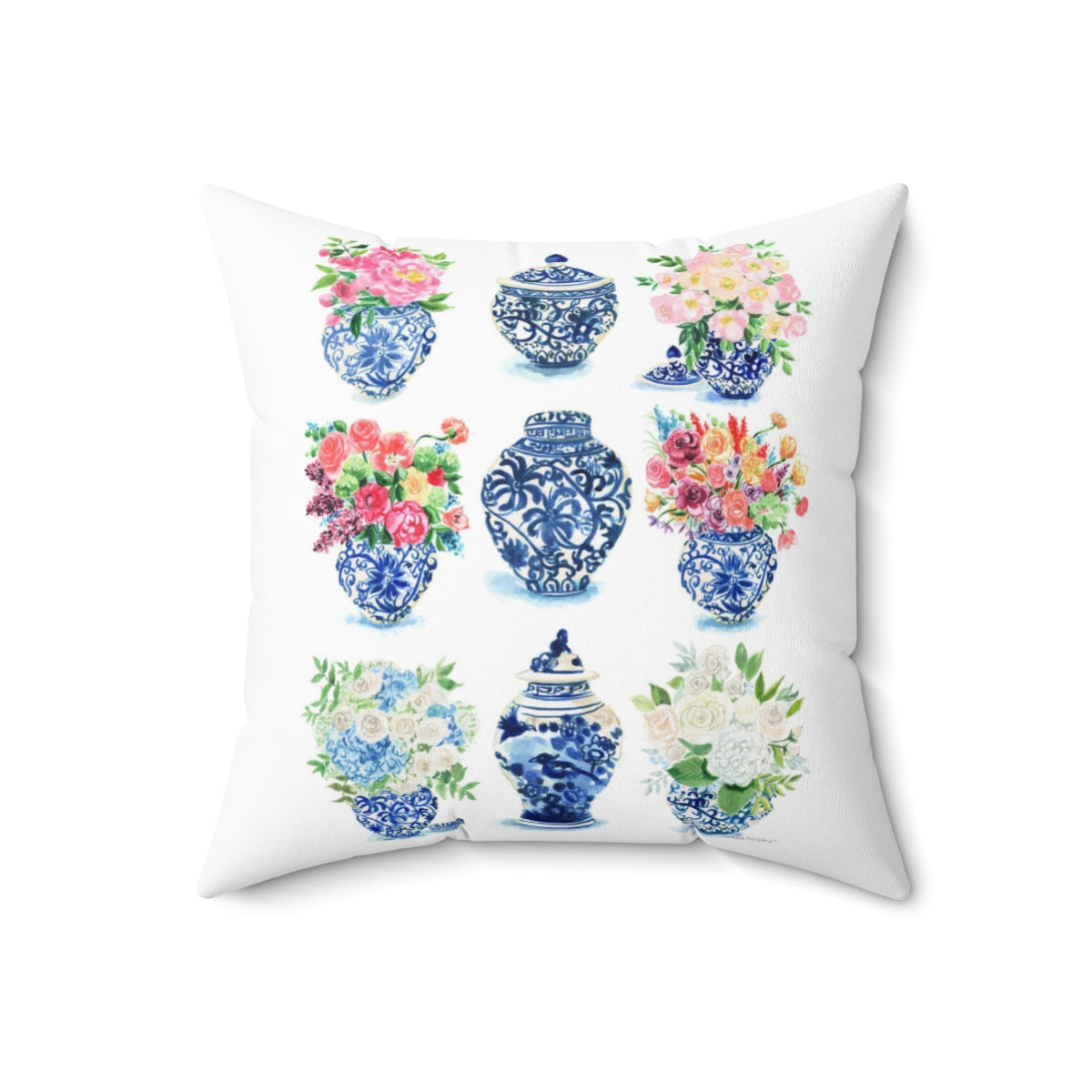 Watercolor Chinoiserie Ginger Jars Square Pillow