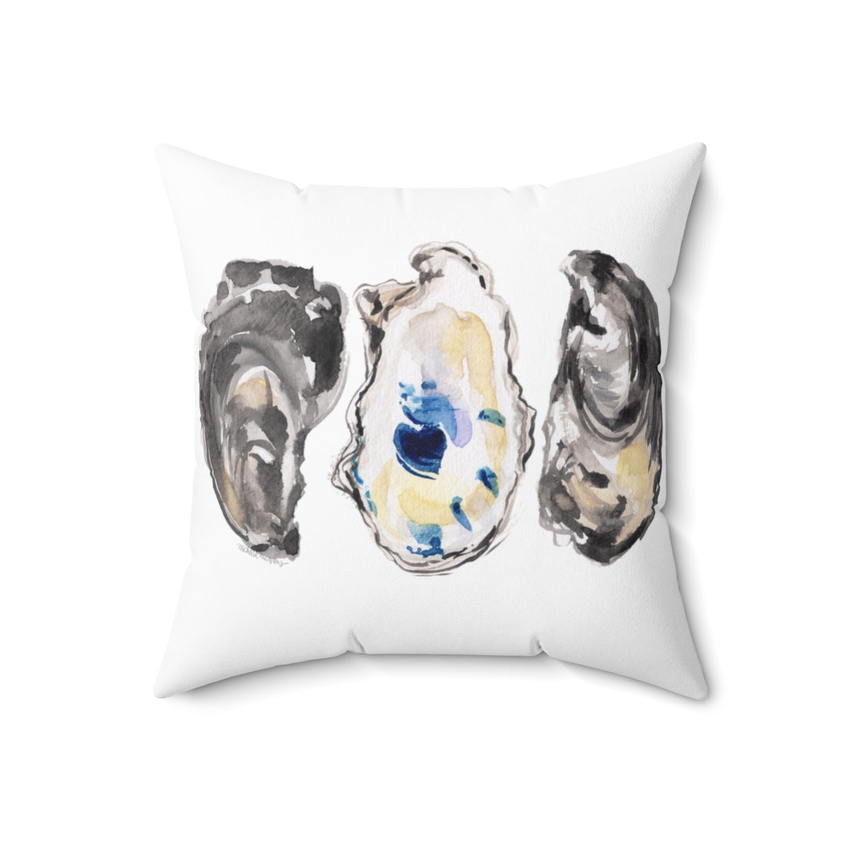 Watercolor Oysters Square Pillow by Artist Michelle Mospens