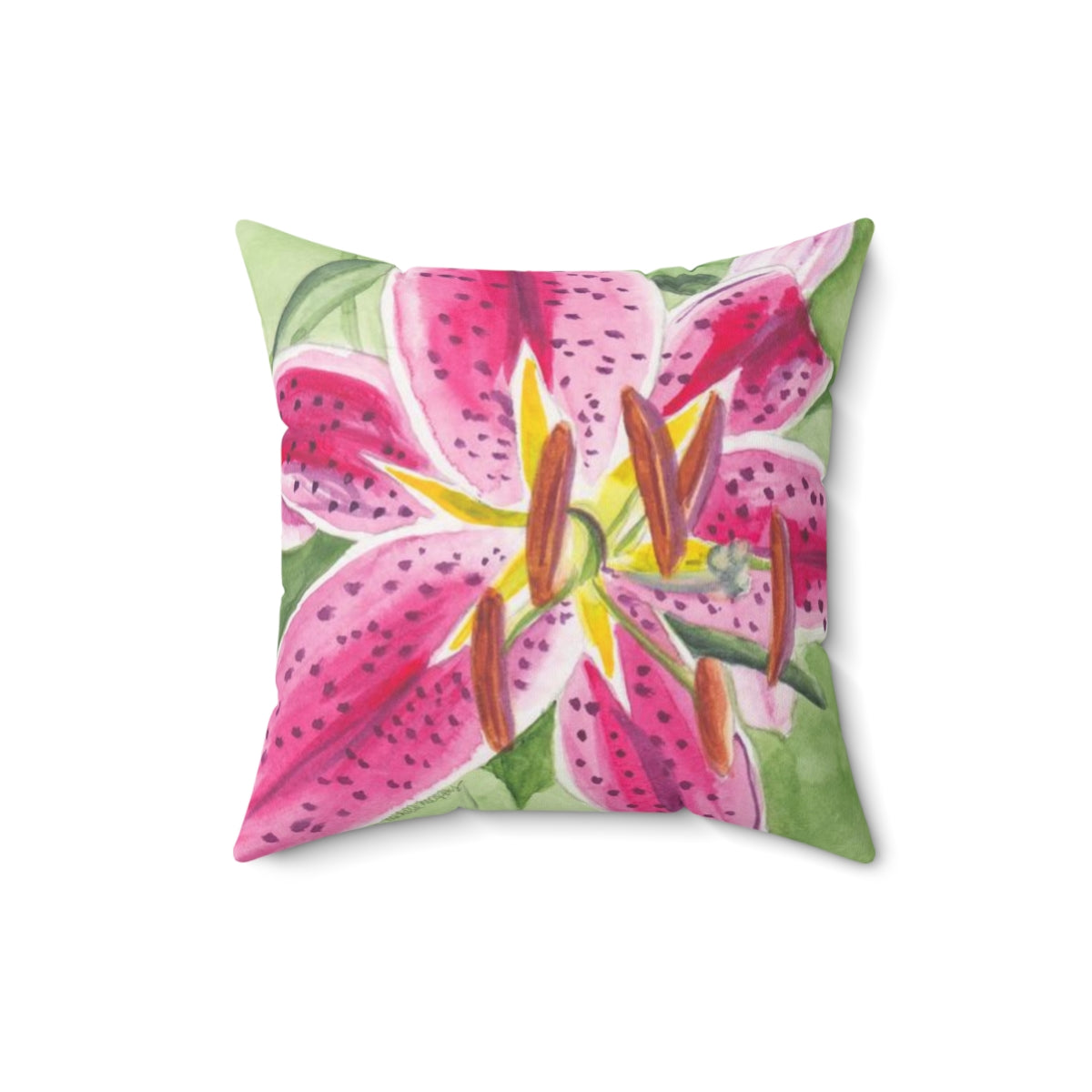 Watercolor Stargazer Lily Bloom Square Pillow