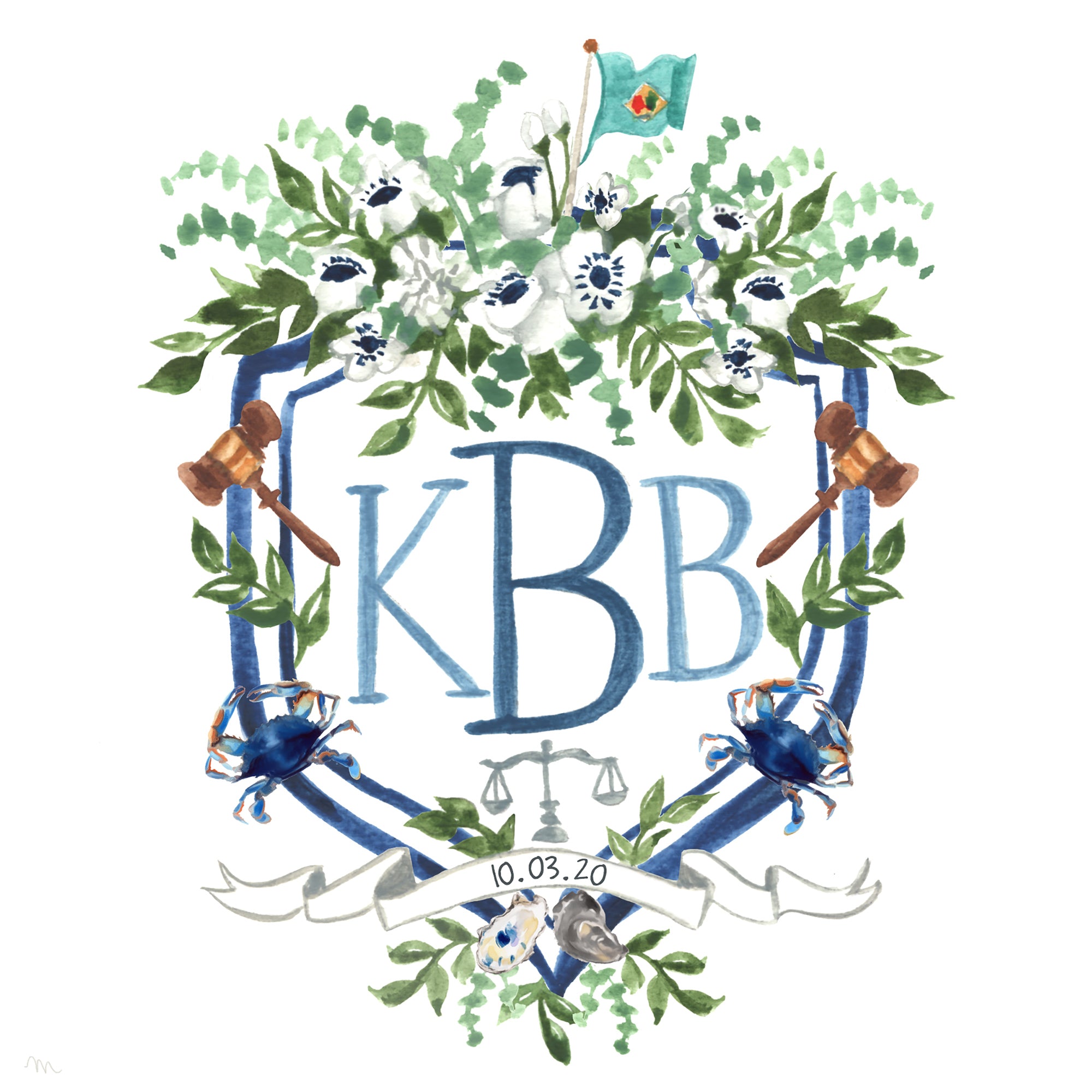 Custom Hand-painted Monogram Crest Illustration
