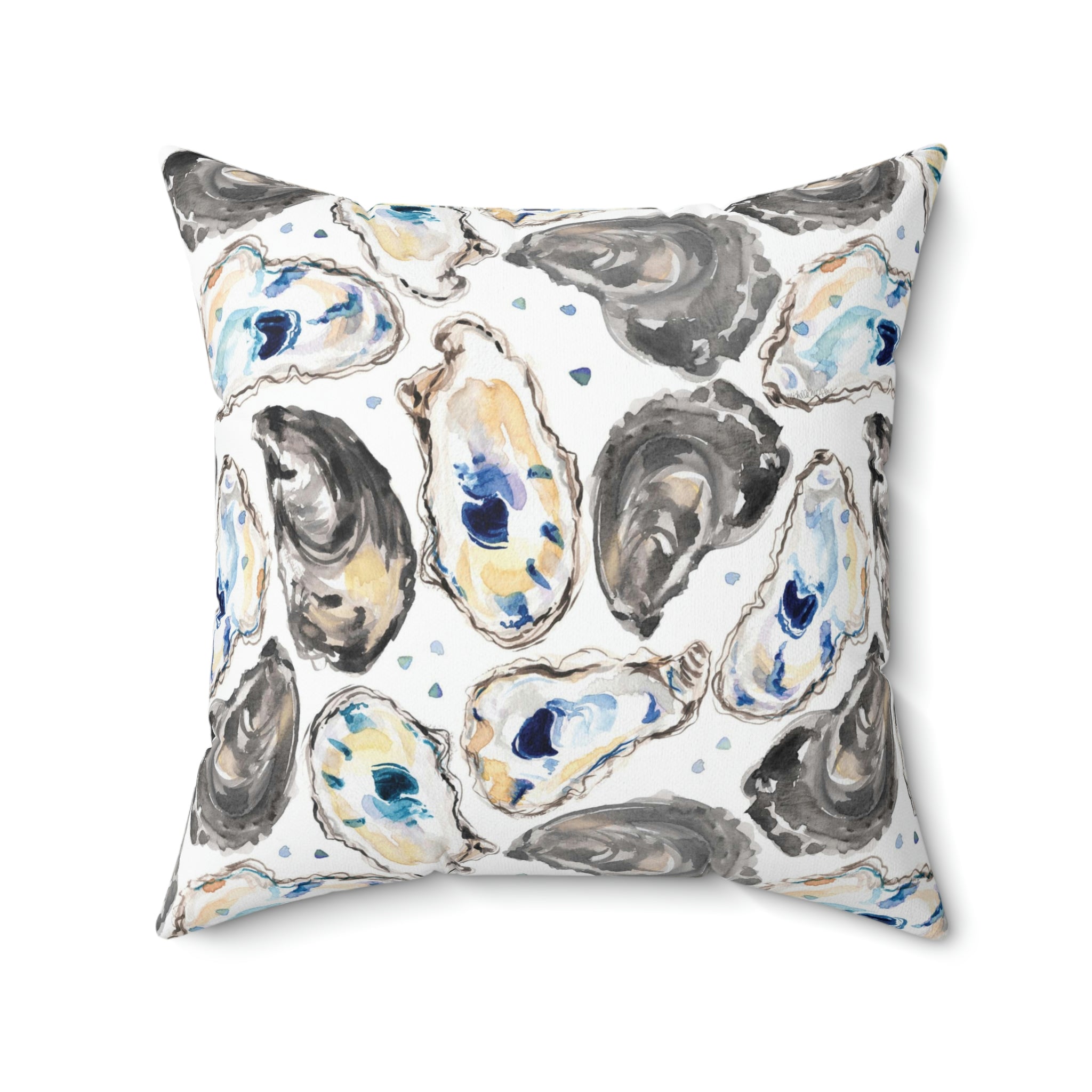 Watercolor Oysters Square Pillow with Coastal Aesthetic