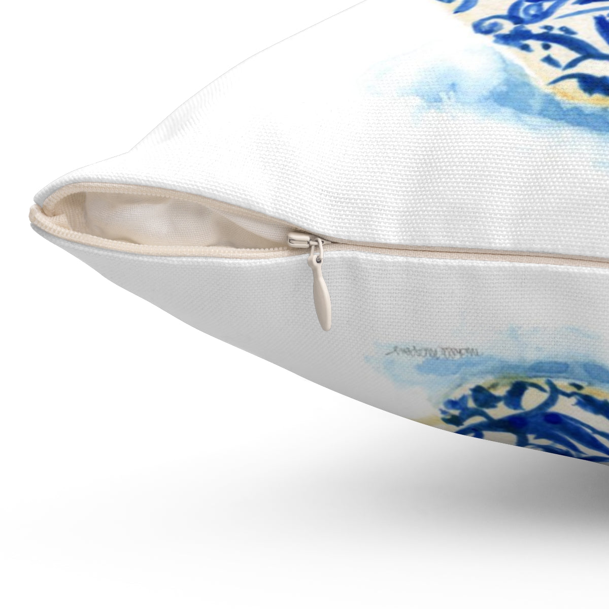 Watercolor Chinoiserie Ginger Jar Bouquet No. 15 Square Pillow with Grandmillennial Aesthetic