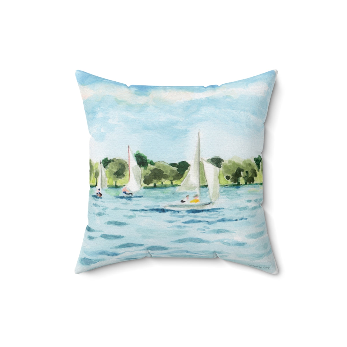 Watercolor Sailing Square Pillow by Artist Michelle Mospens