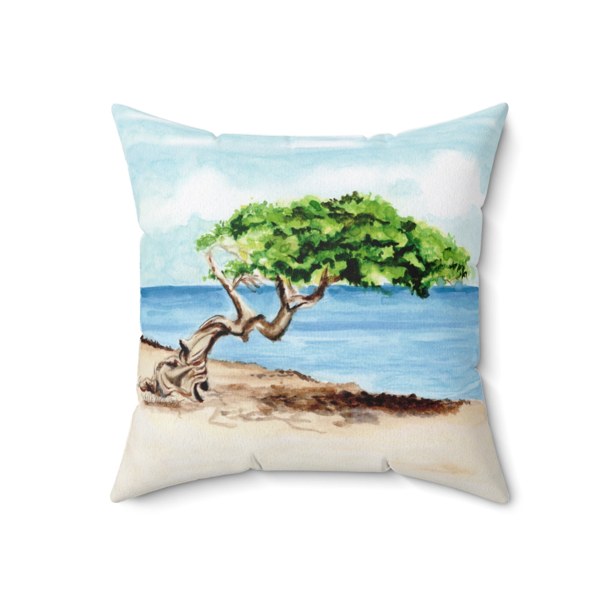 Watercolor Aruba Divi Tree Square Pillow by Artist Michelle Mospens