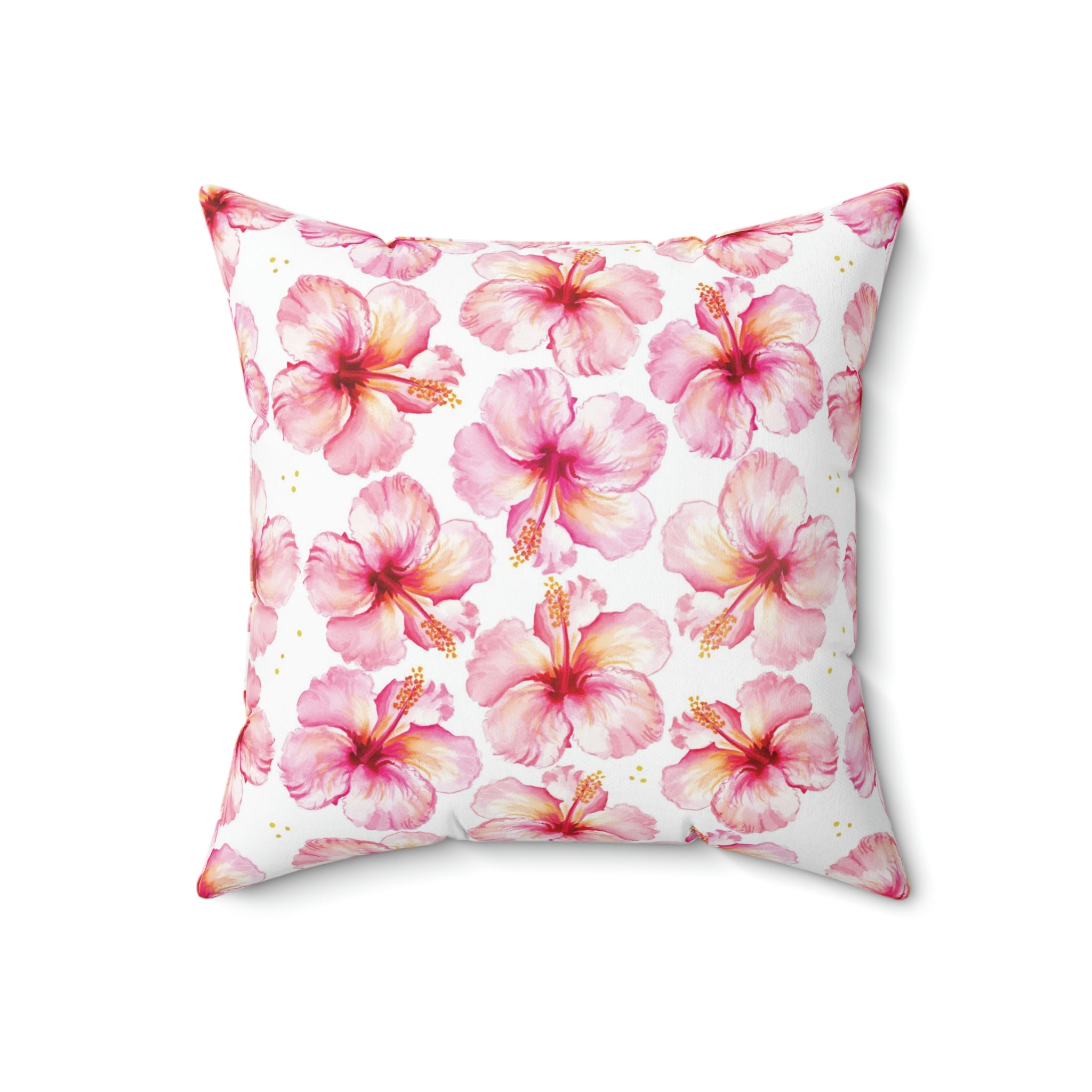 Watercolor Hibiscus Flower Square Pillow with Coastal Aesthetic