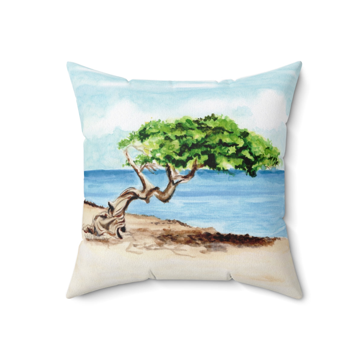 Watercolor Aruba Divi Tree Square Pillow by Artist Michelle Mospens