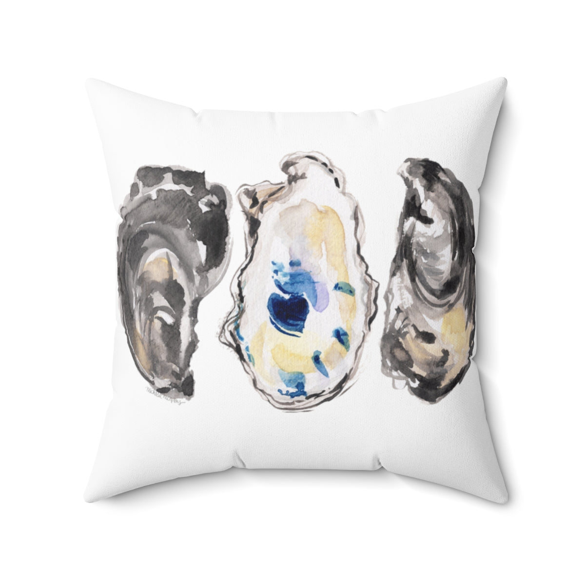 Watercolor Oysters Square Pillow by Artist Michelle Mospens