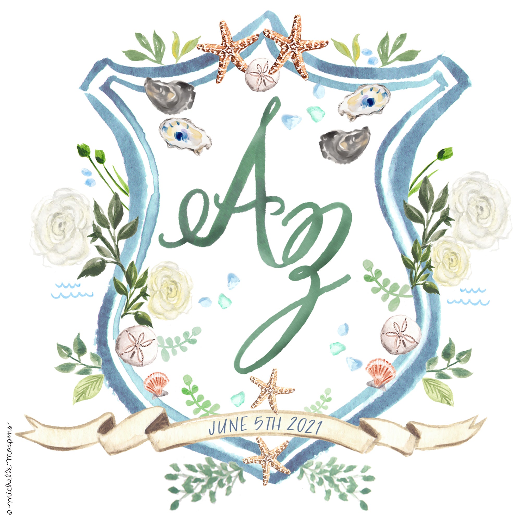 Custom Hand-painted Monogram Crest Illustration