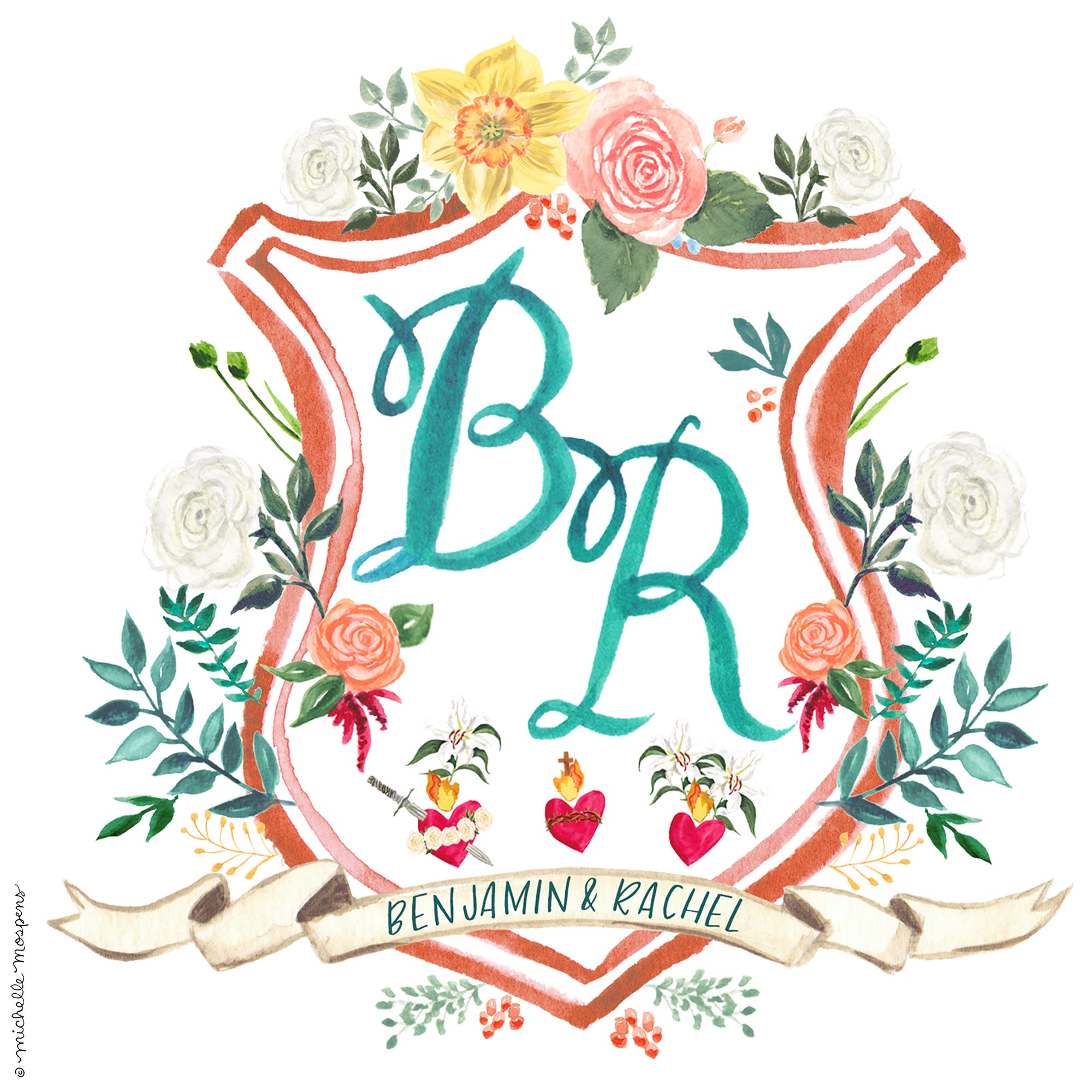Custom Hand-painted Monogram Crest Illustration