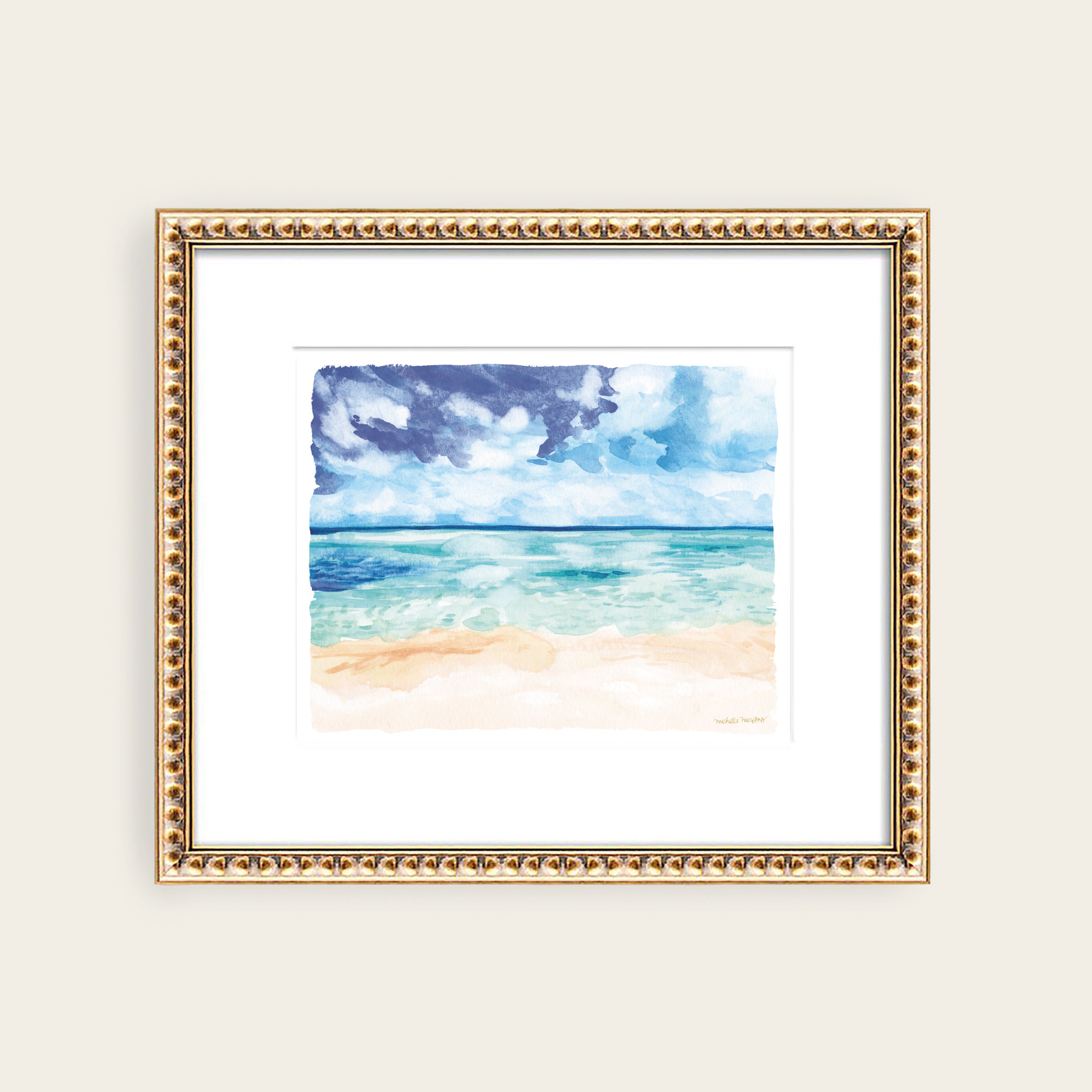 Beach Vibes Ocean Watercolor Wall Art Print by Michelle Mospens