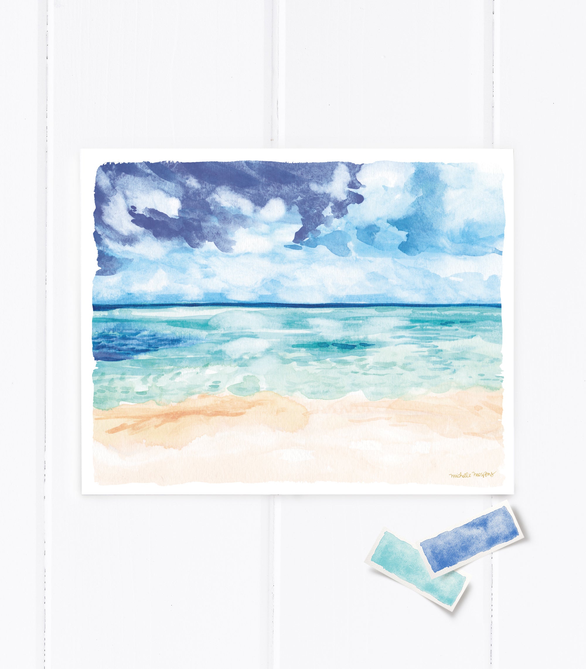 Beach Vibes Ocean Watercolor Wall Art Print by Michelle Mospens