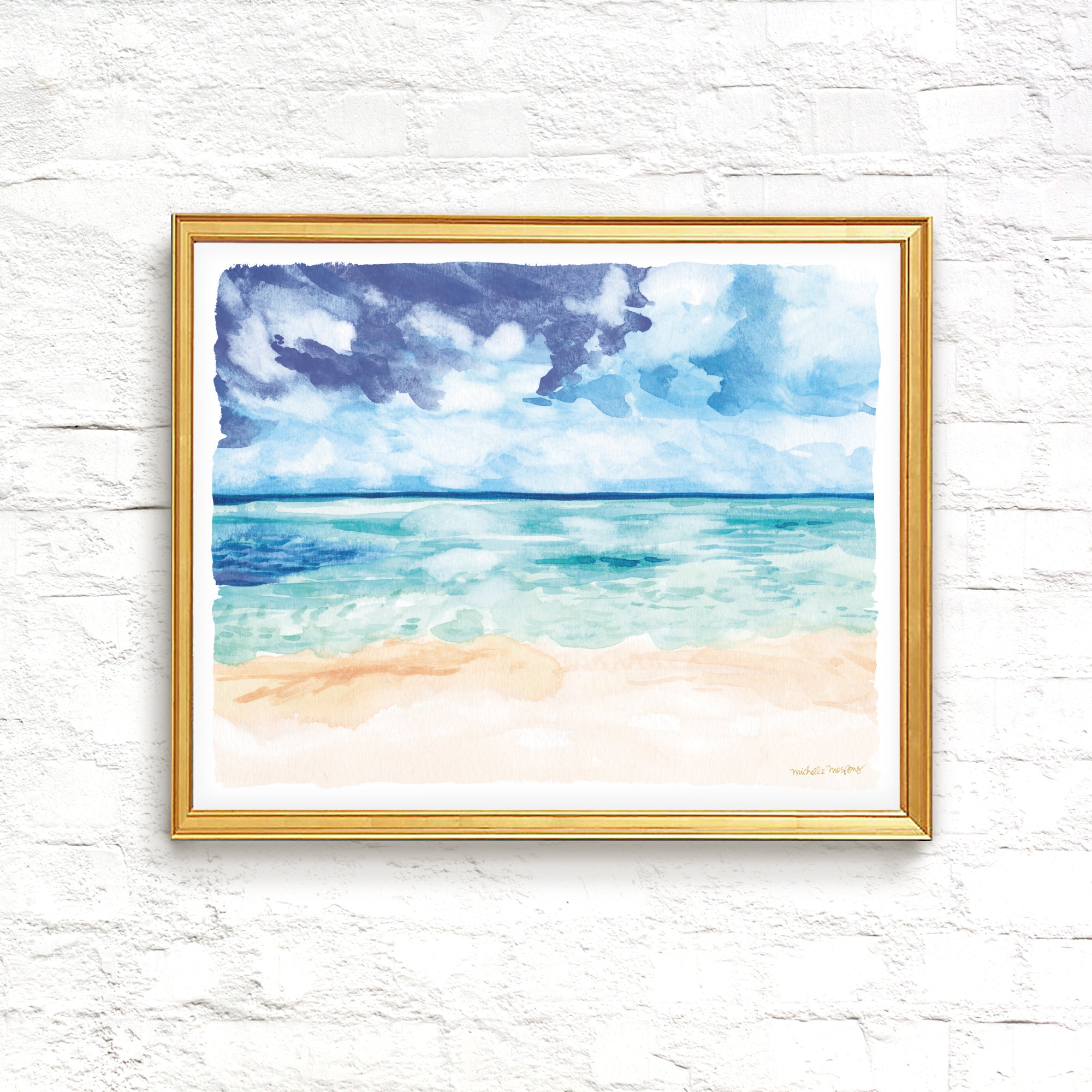 Beach Vibes Ocean Watercolor Wall Art Print by Michelle Mospens