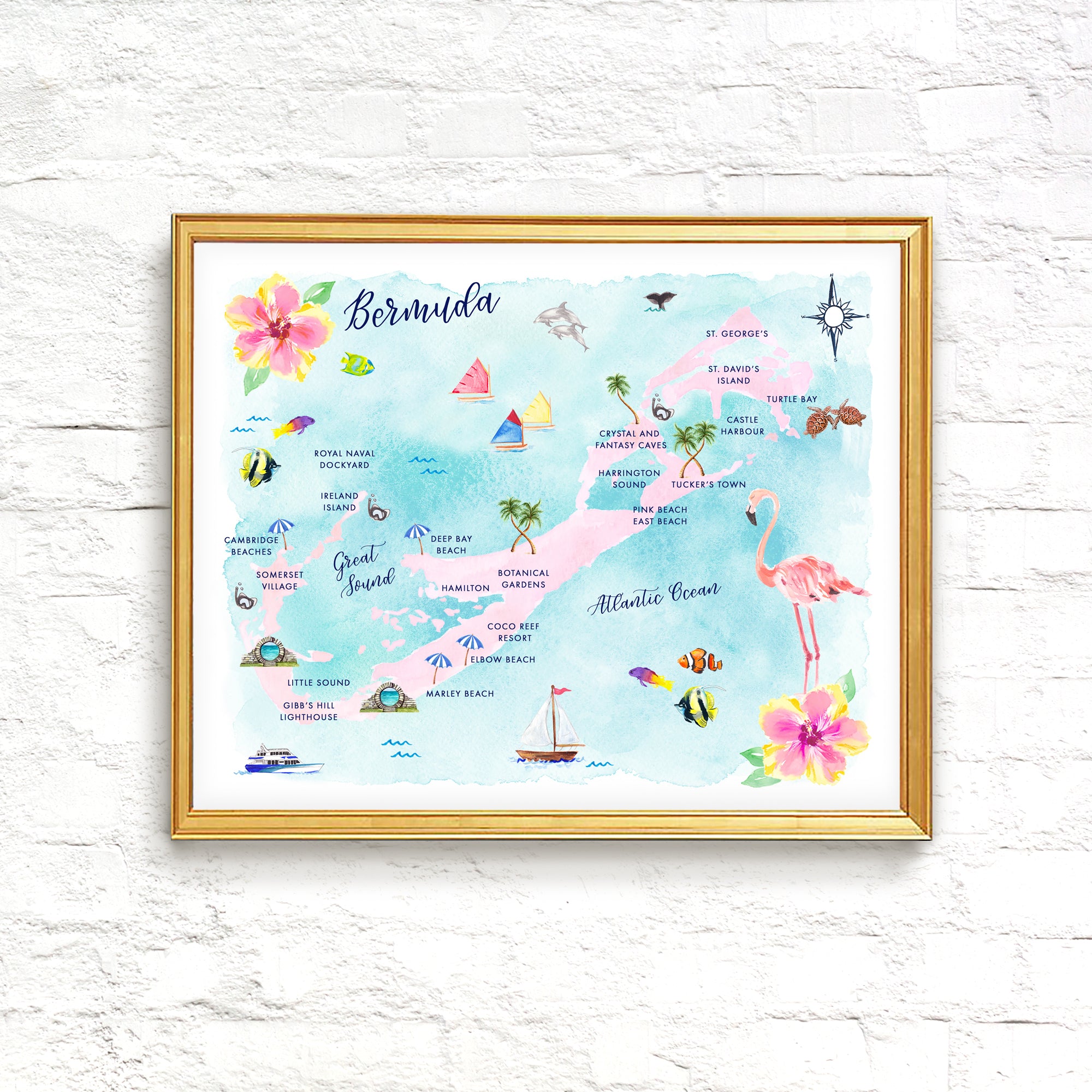 Watercolor Bermuda Map Art Print
