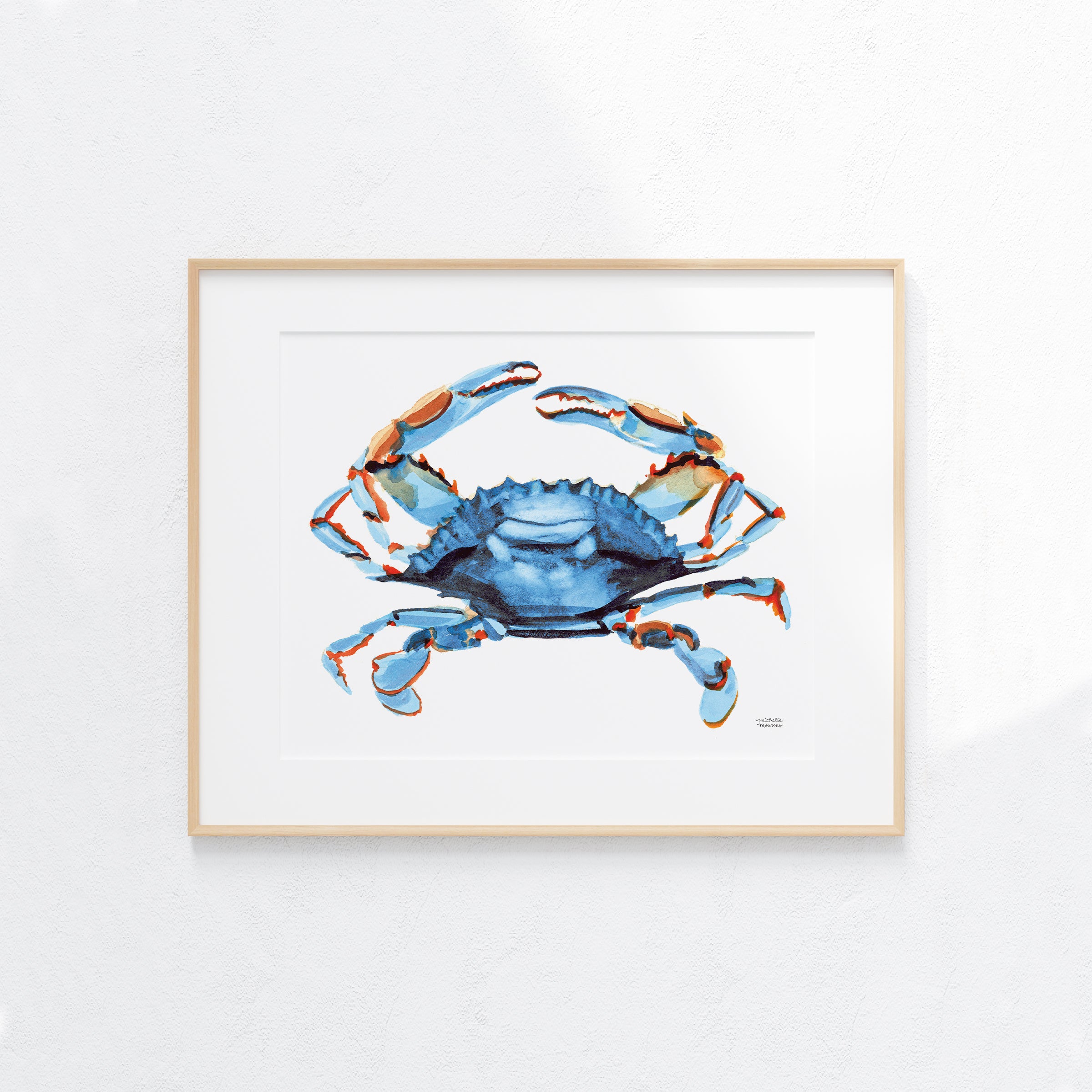 Watercolor Bright Blue Crab Coastal Wall Art Print