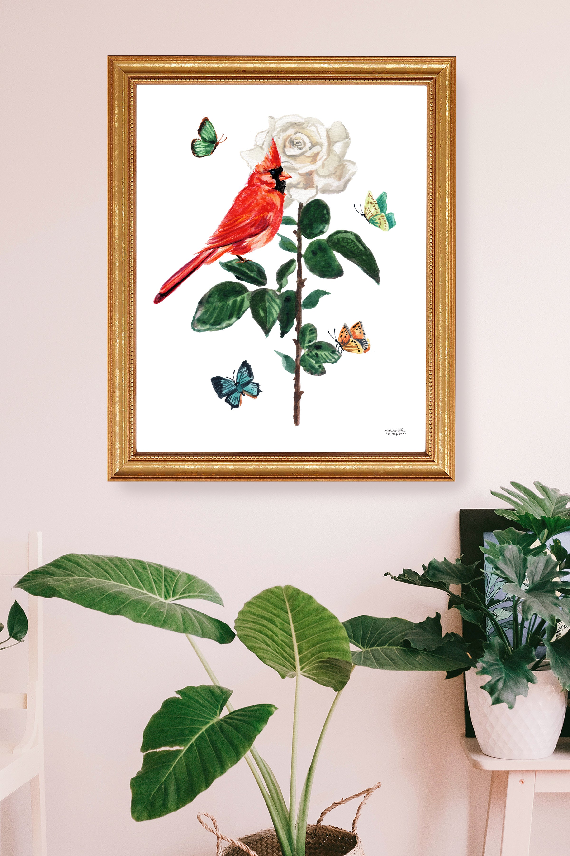 Mr. Cardinal Bird Watercolor Unframed Wall Art Print by Michelle Mospens