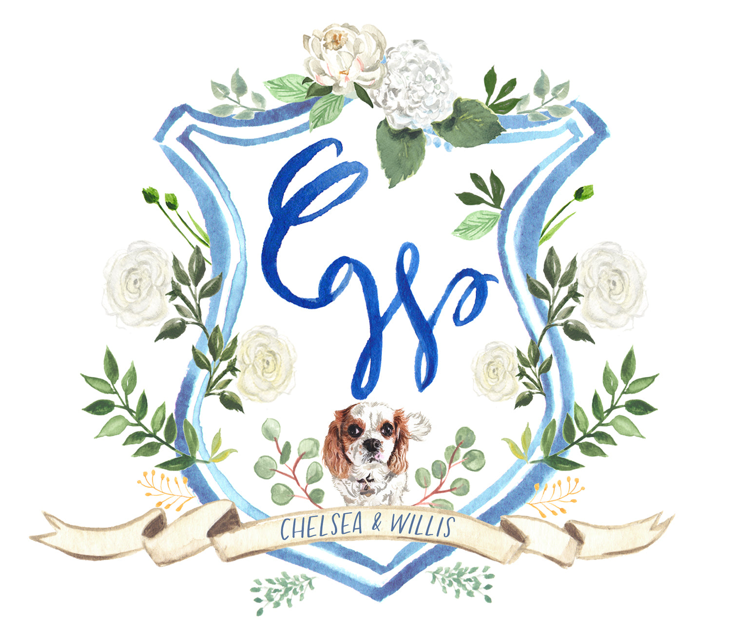 Custom Hand-painted Monogram Crest Illustration