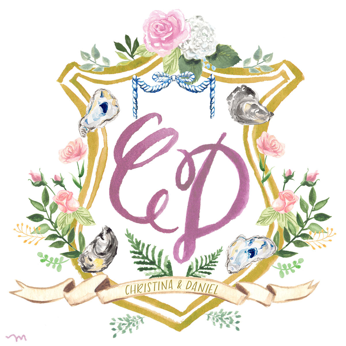 Custom Hand-painted Monogram Crest Illustration
