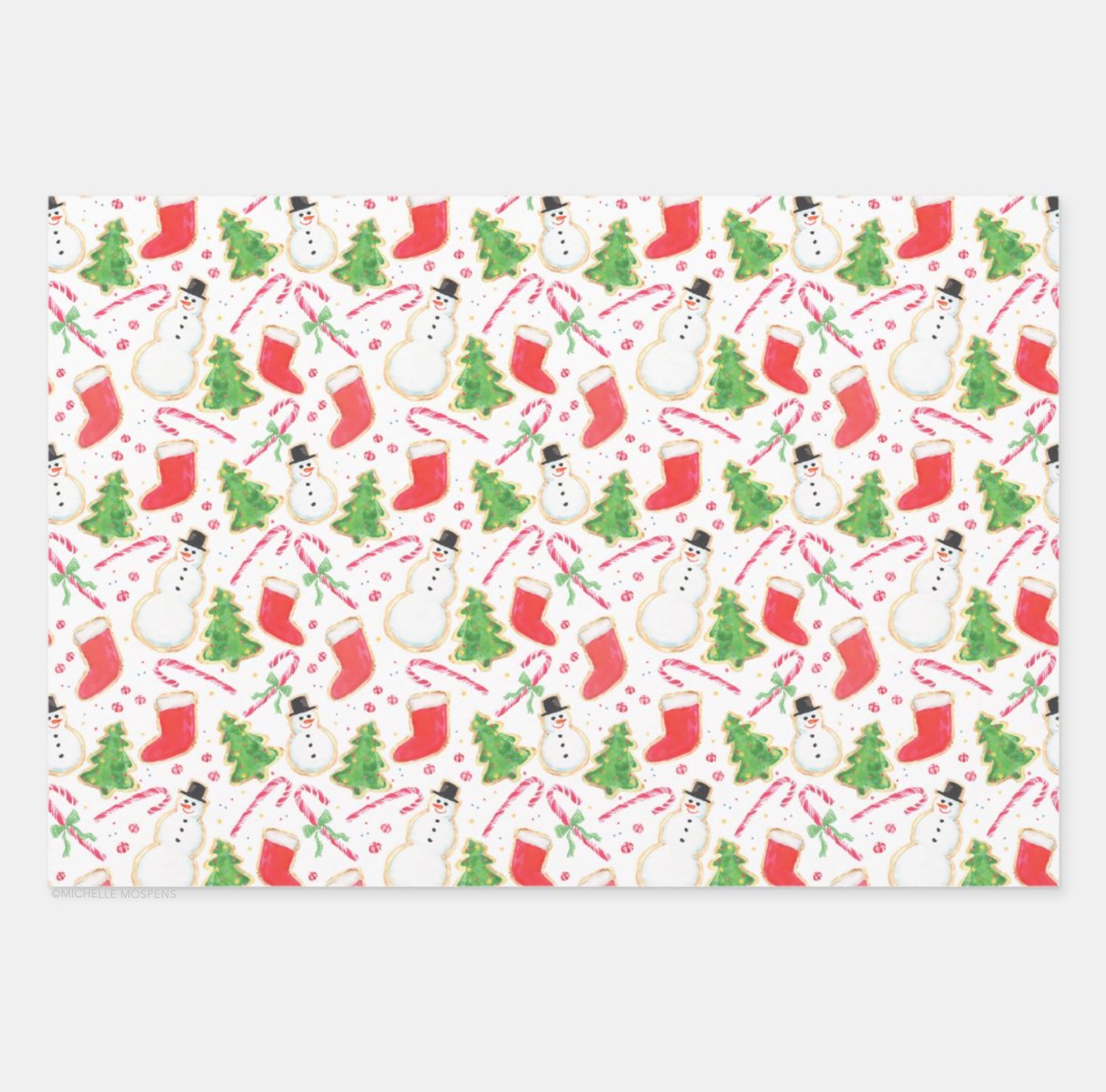 Illustrated Christmas Cookies Wrapping Paper Gift Wrap by Michelle Mospens