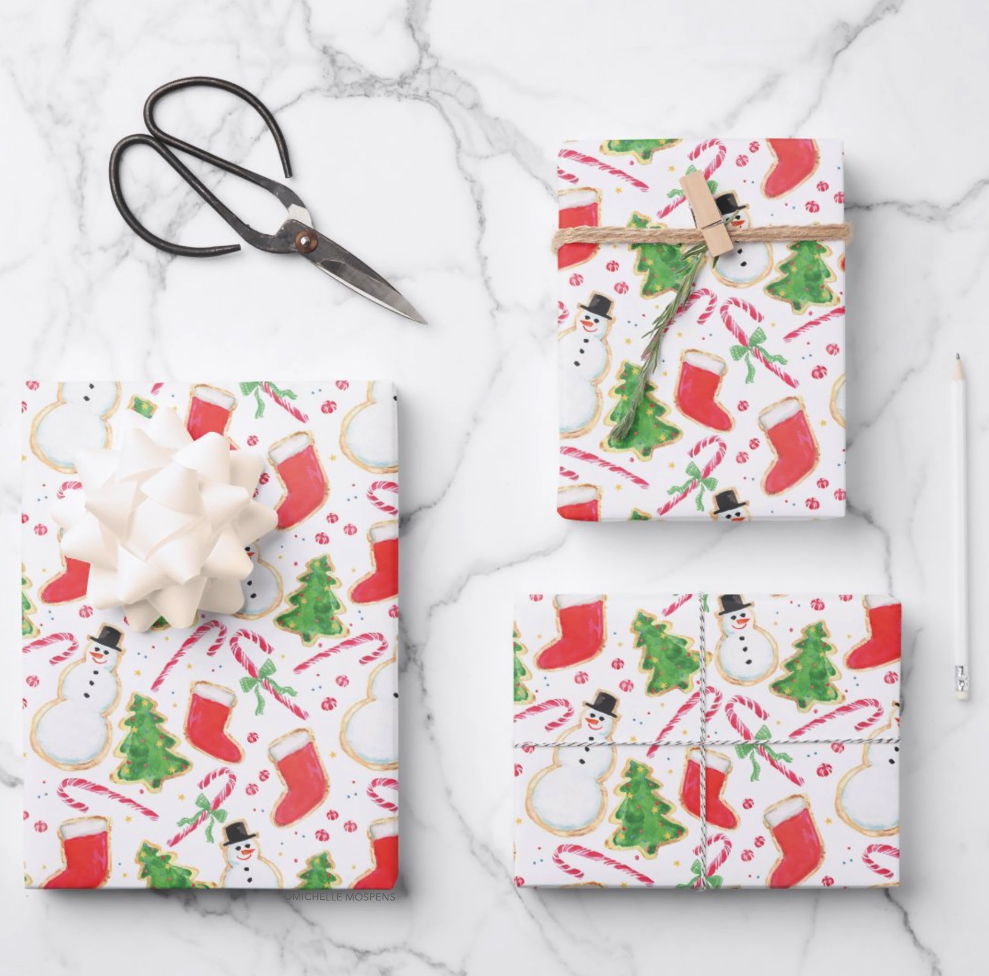 Illustrated Christmas Cookies Wrapping Paper Gift Wrap by Michelle Mospens