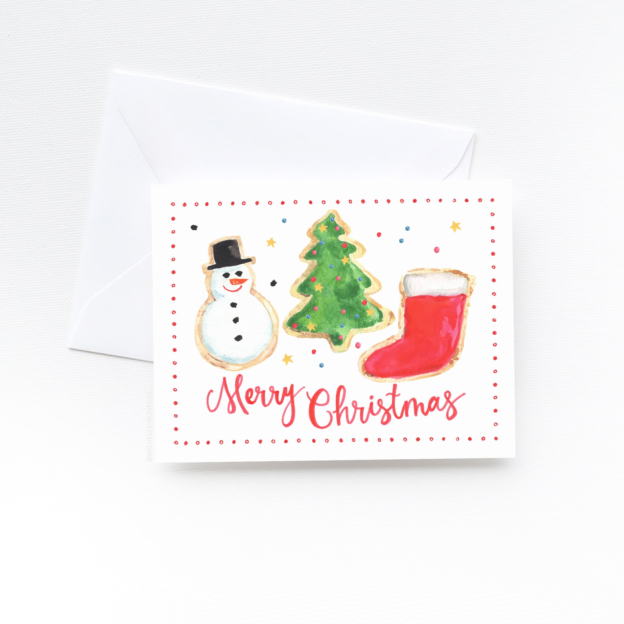 Watercolor Christmas Cookies Merry Christmas Card