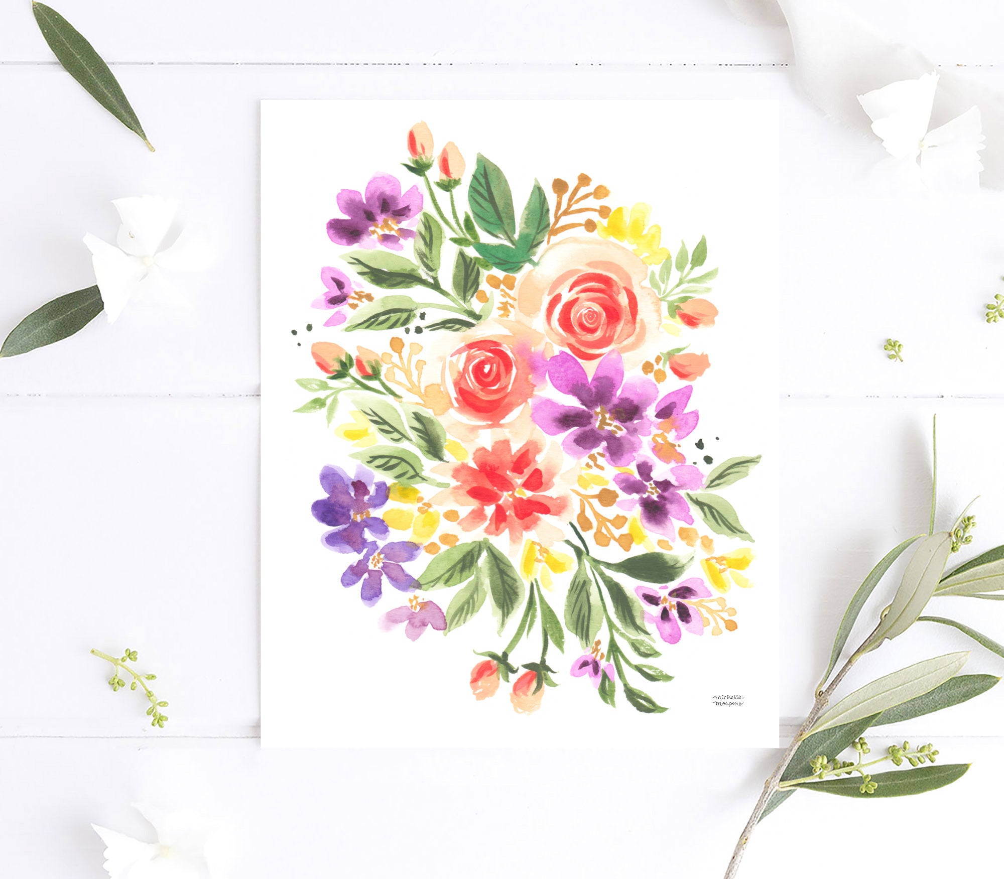 Enchanted Posy Floral Watercolor Wall Art Print