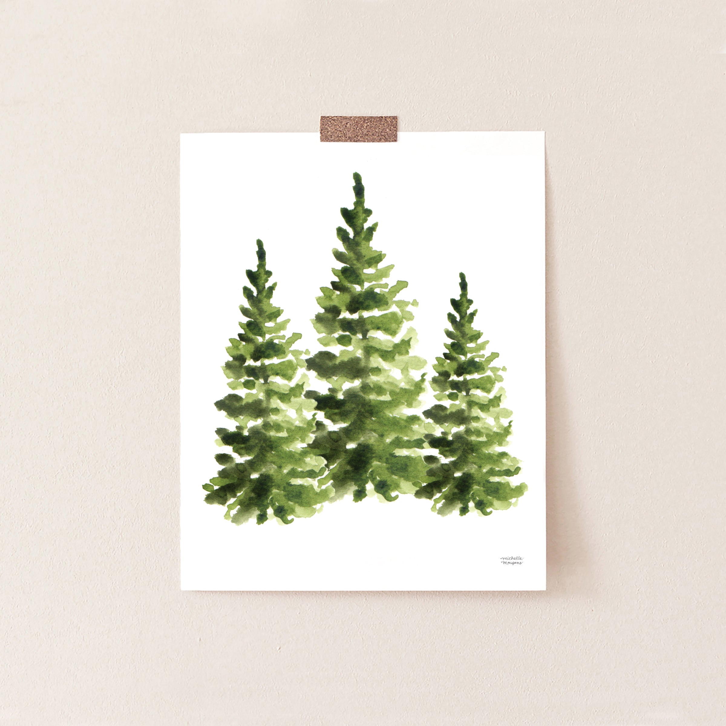 Watercolor Evergreen Pine Trees Wall Art Print
