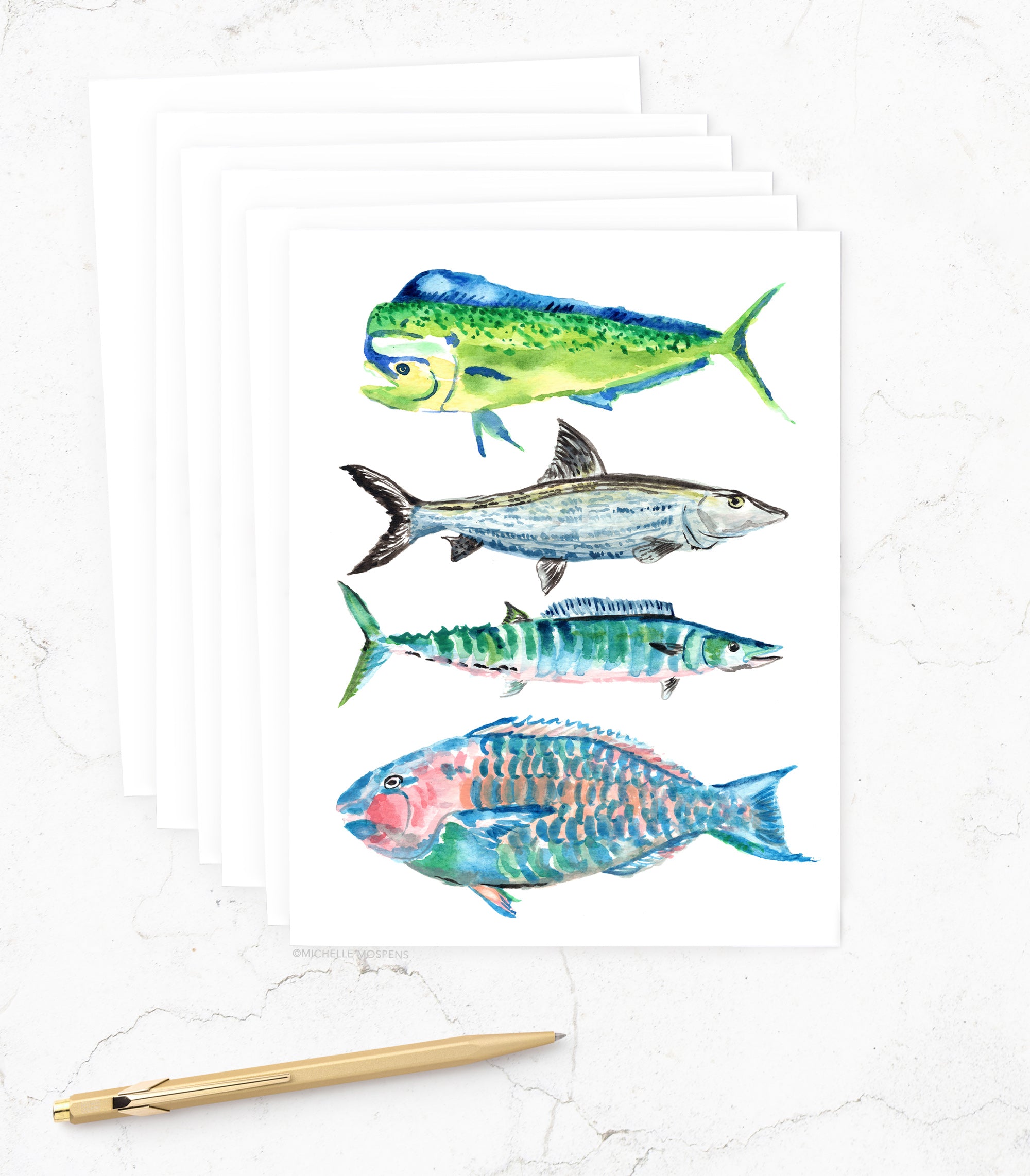 Illustrated Fish Note Cards Set