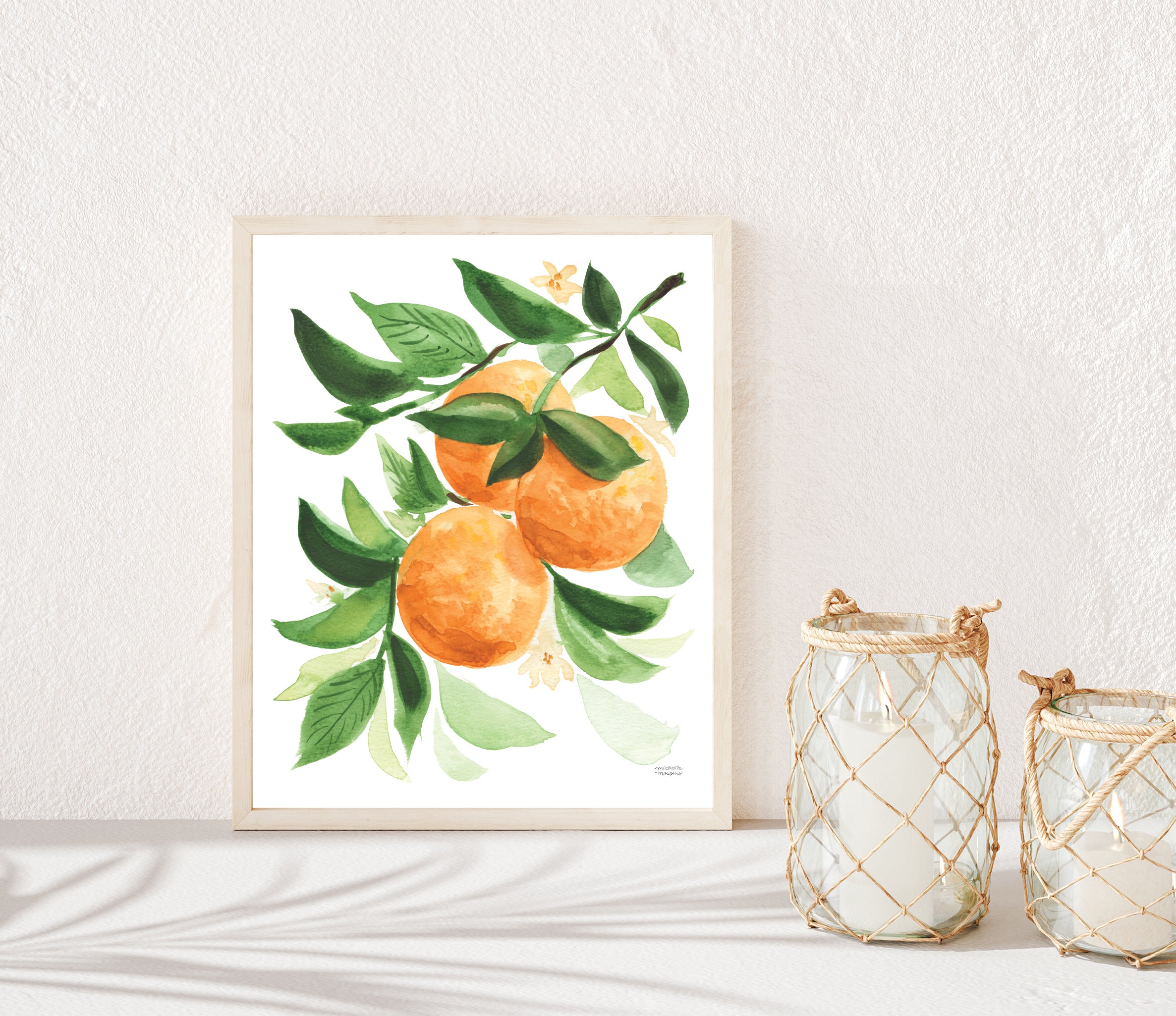 Watercolor Oranges fruit kitchen wall art print. Watercolor painting by artist Michelle Mospens.