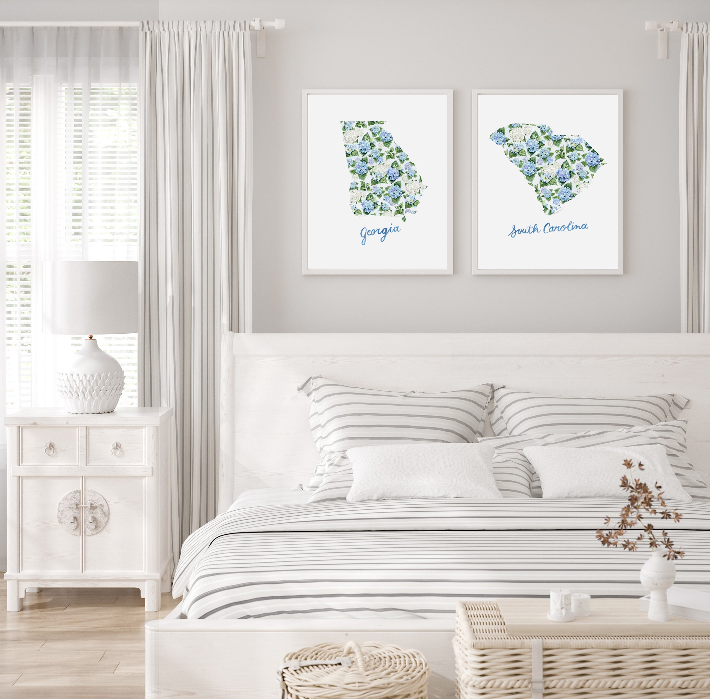 Floral Map State Art Prints Set of 2 - Choose Your States