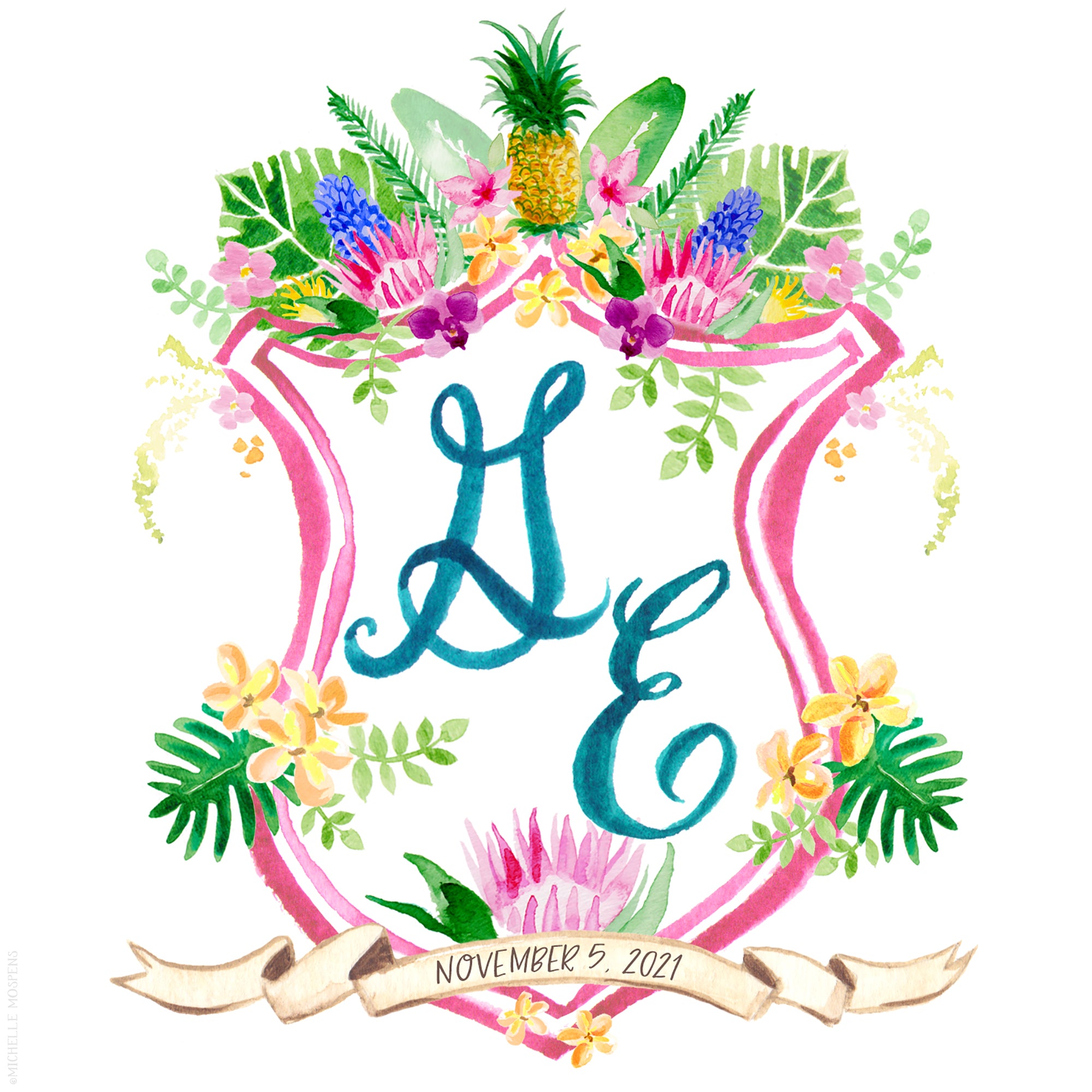 Custom Hand-painted Monogram Crest Illustration